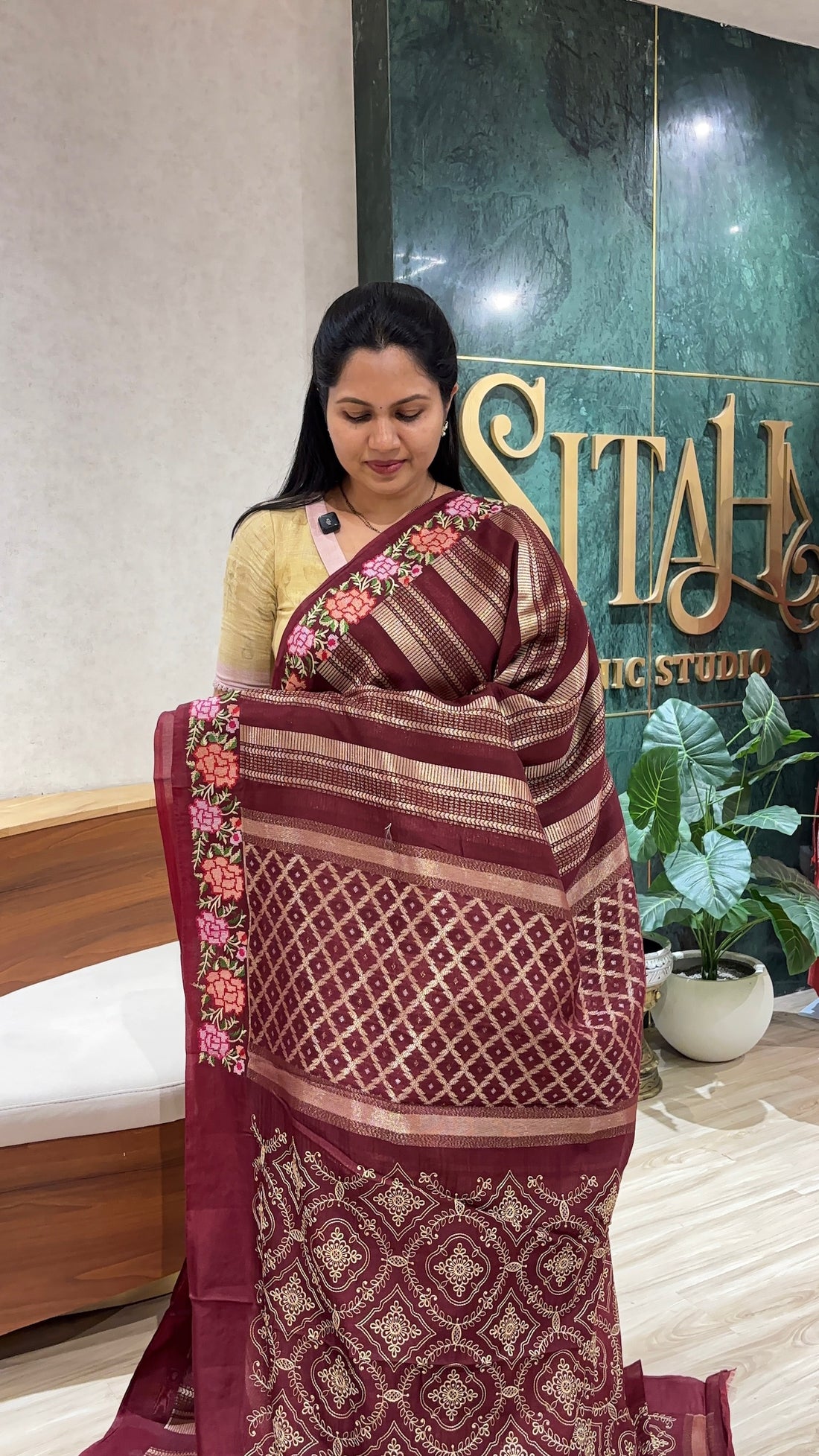 Border work saree maroon