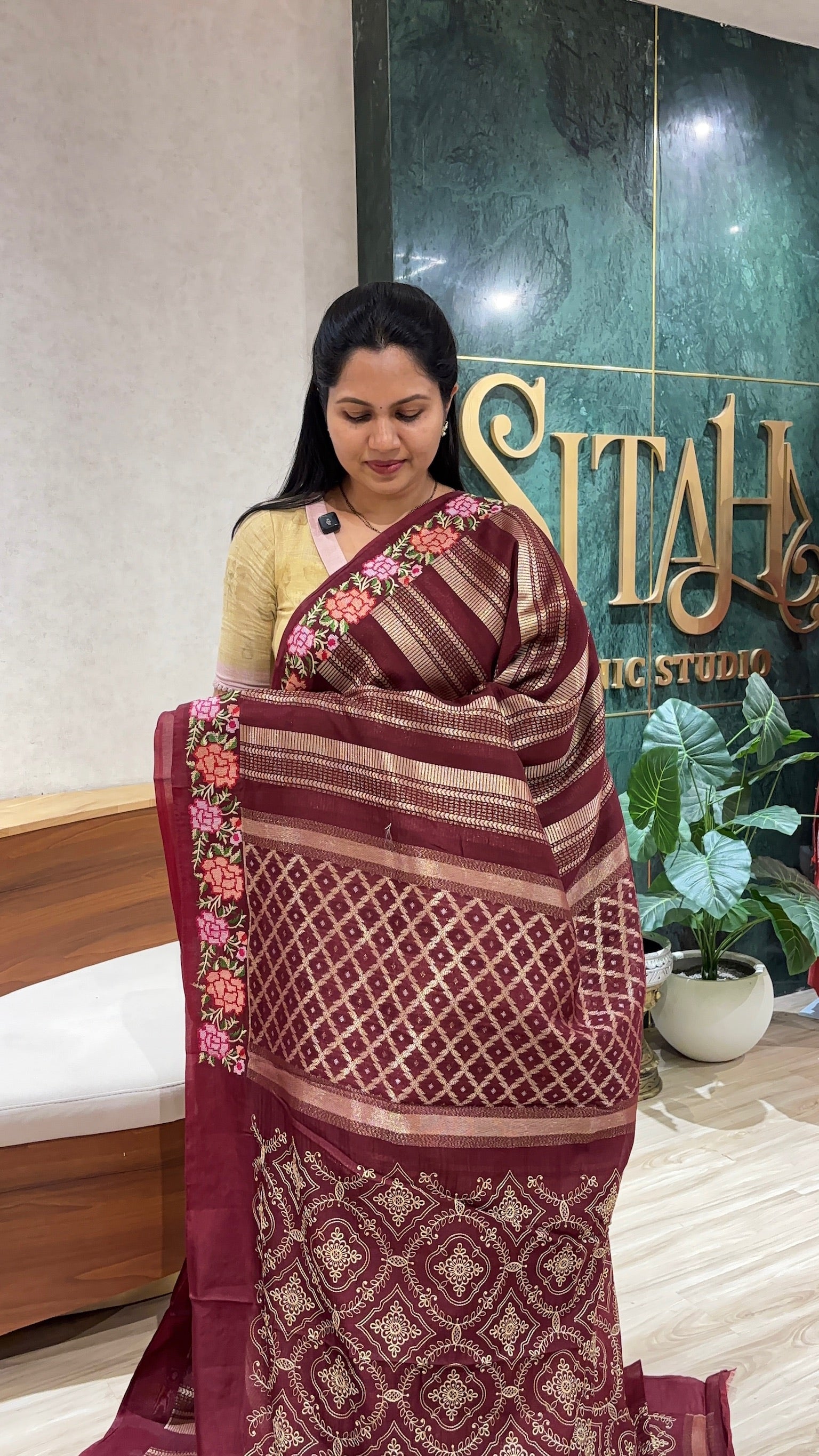 Border work saree maroon