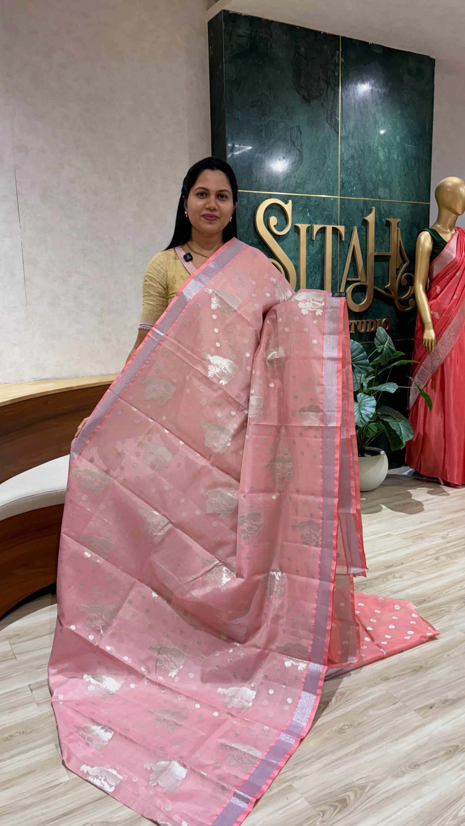 Silk kota peachish pink