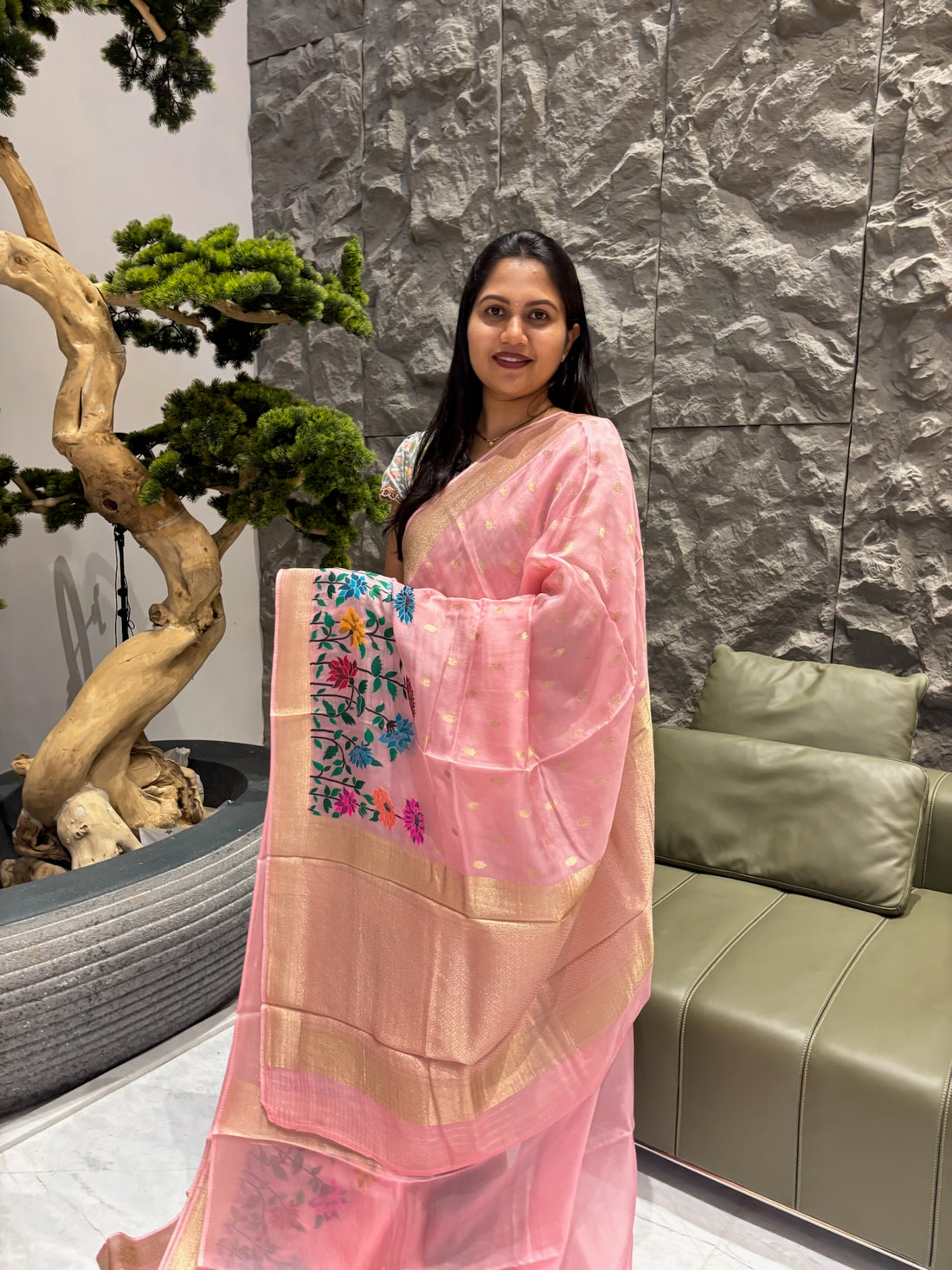 Crepe organza saree
