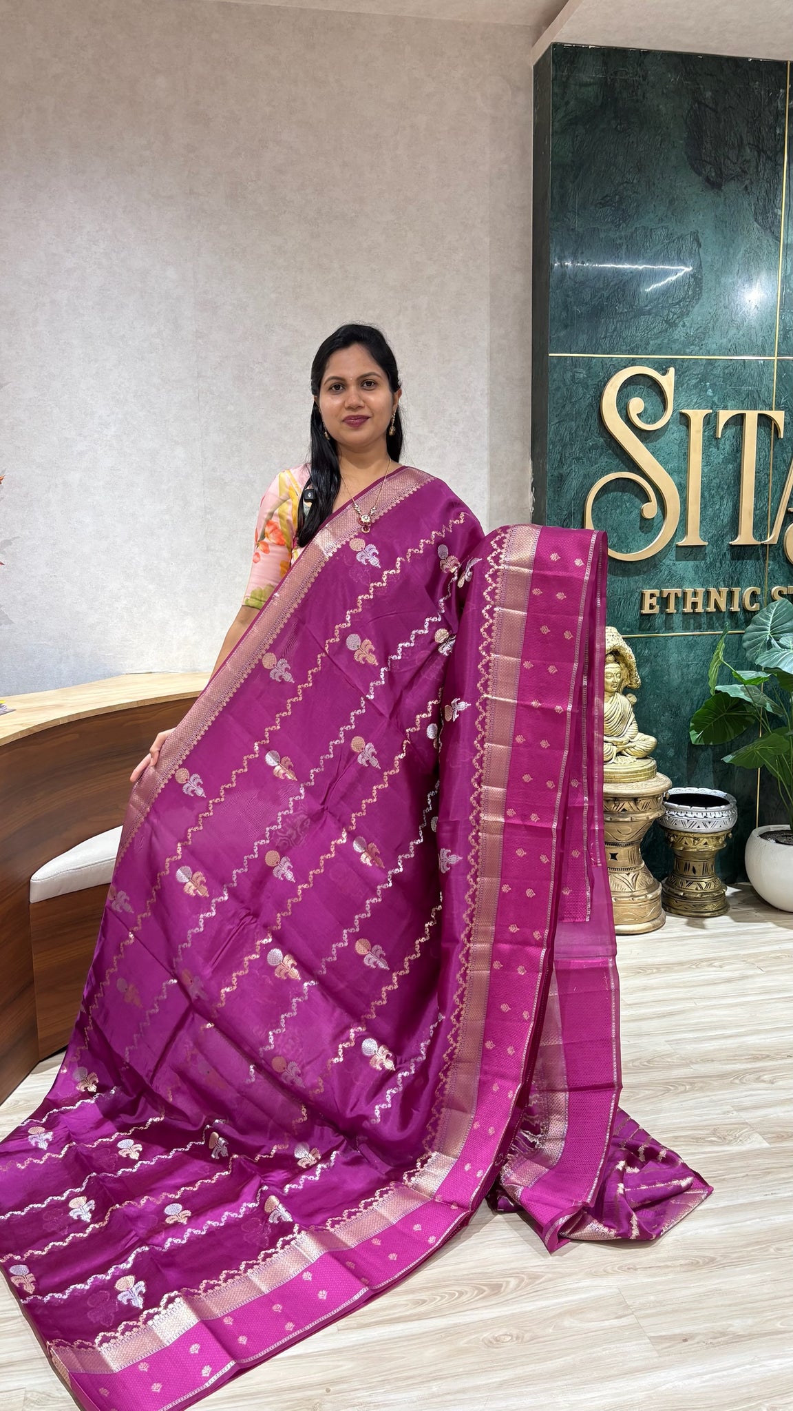 Pure Chanderi sareemagentaa pink