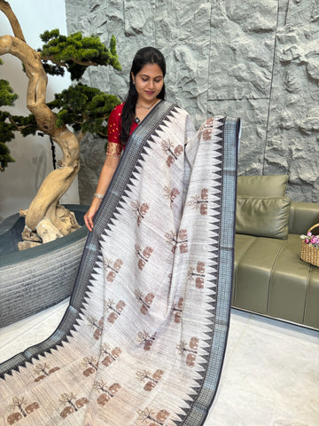 Grey linen 2 elephant design