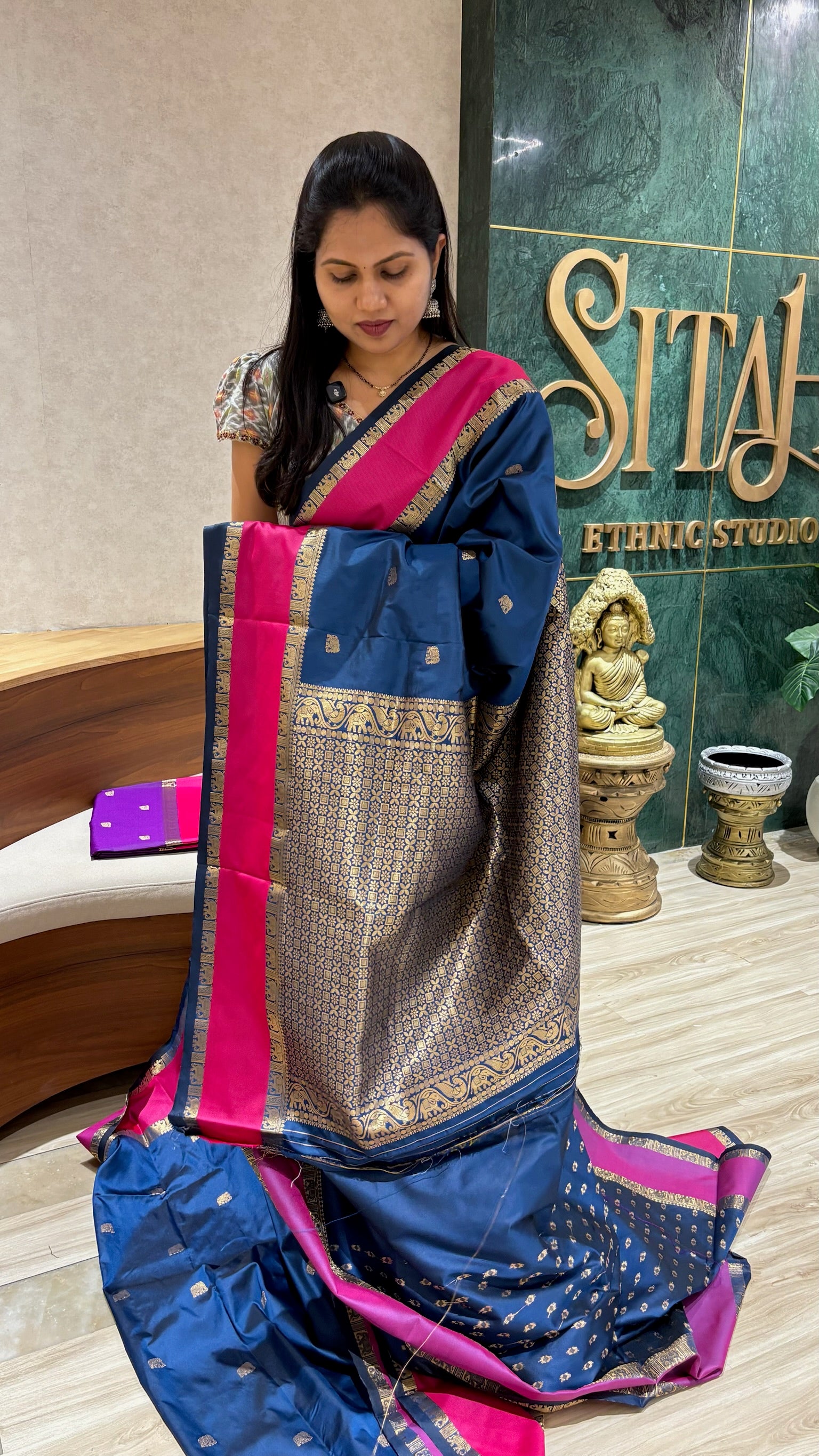 Semi pattu peacock blue