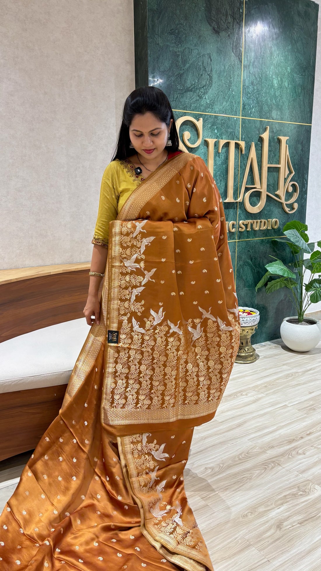 Mashru banaras golden mustard