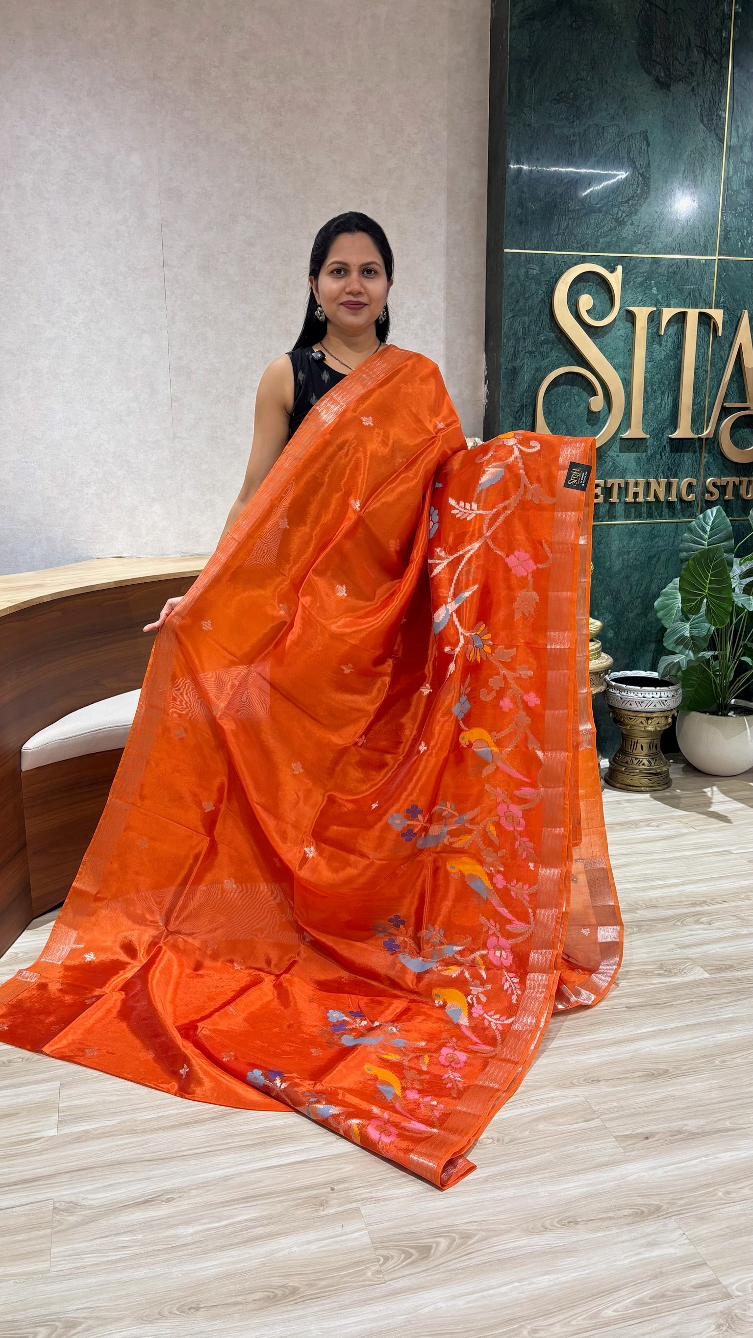 Paper silk skirt border orange