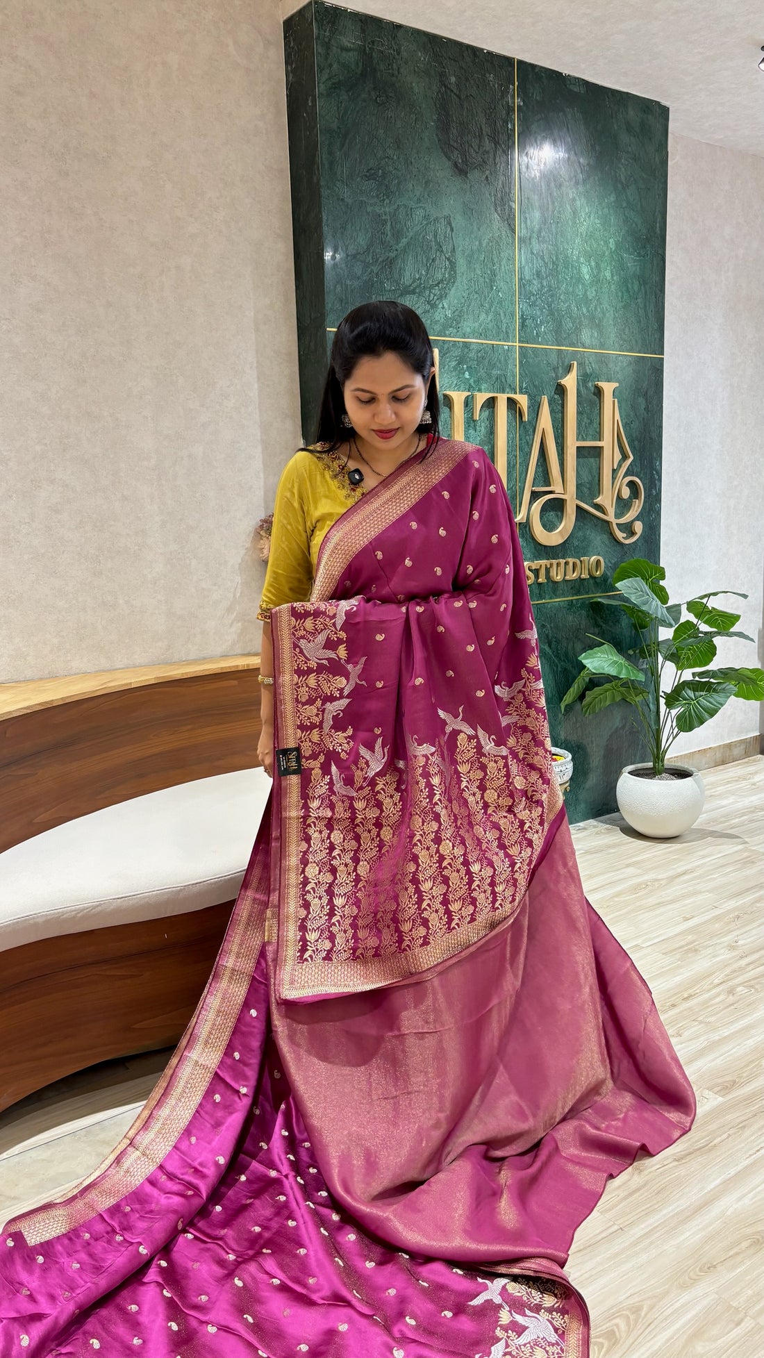 Mashru banaras magenta