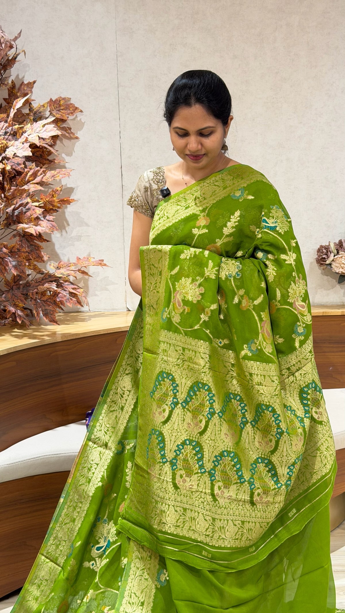 Banaras georgette leaf green