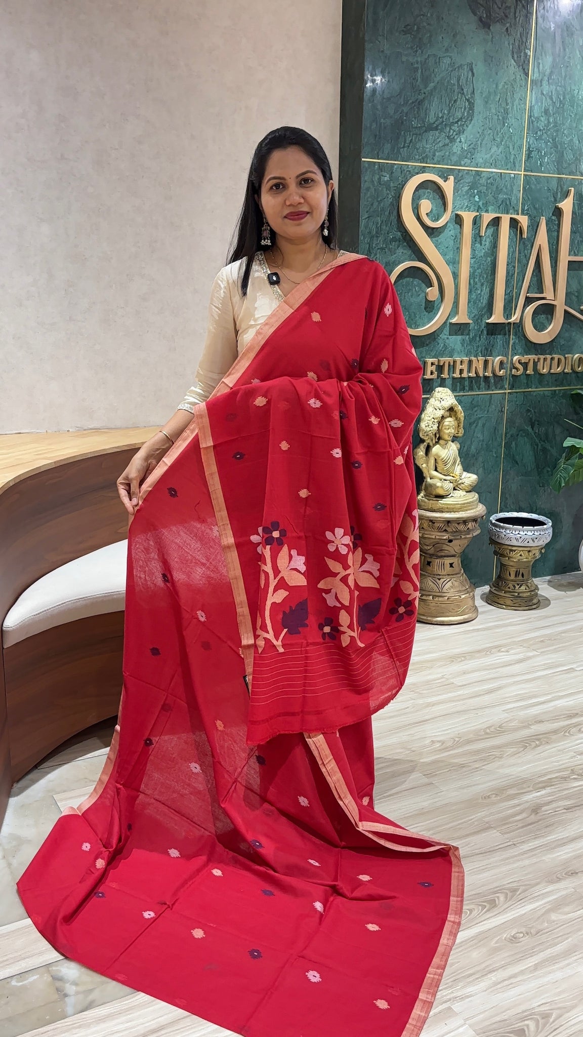 Jhamdani cotton pinkish red