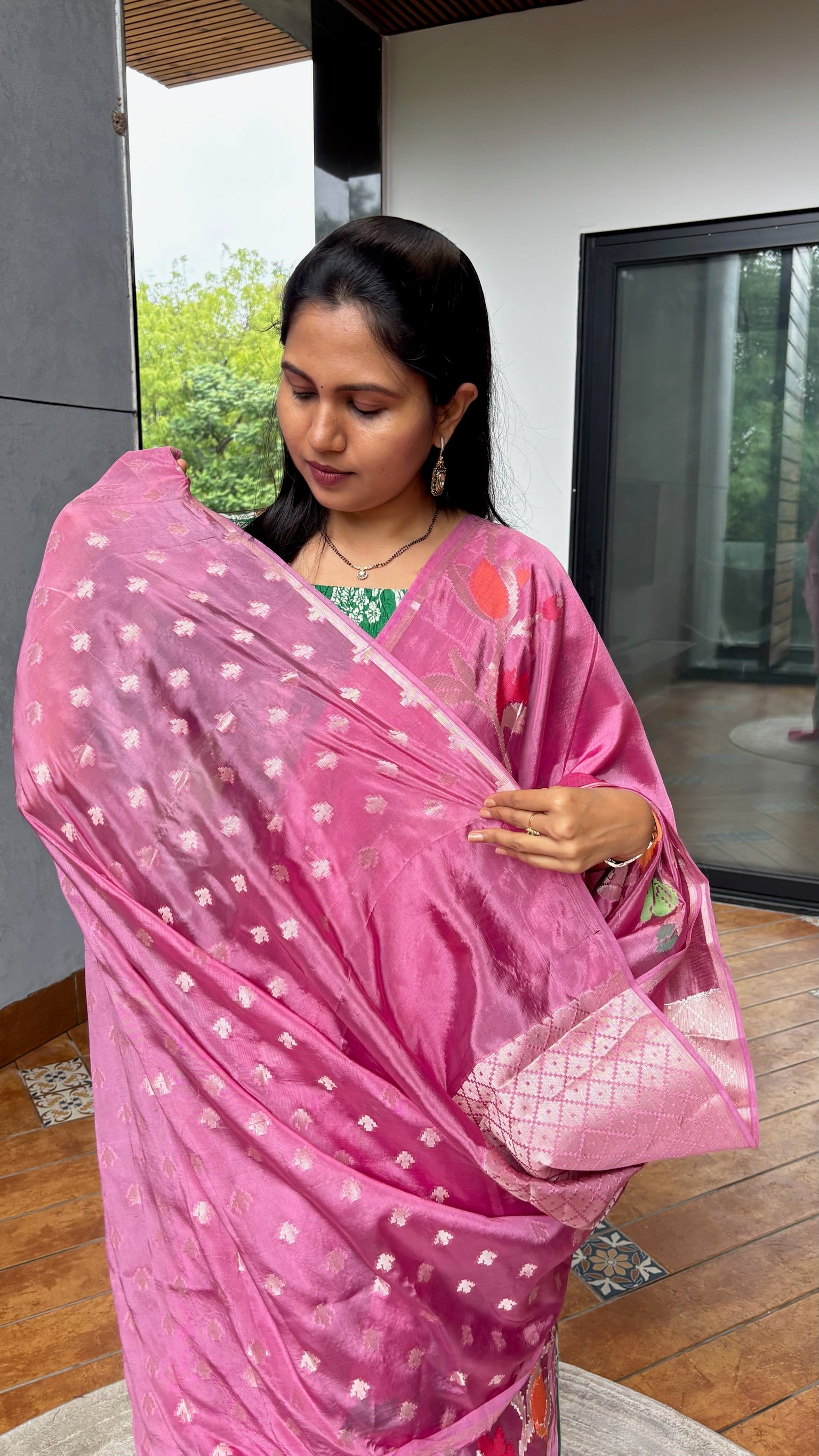 Onion pink paper silk saree