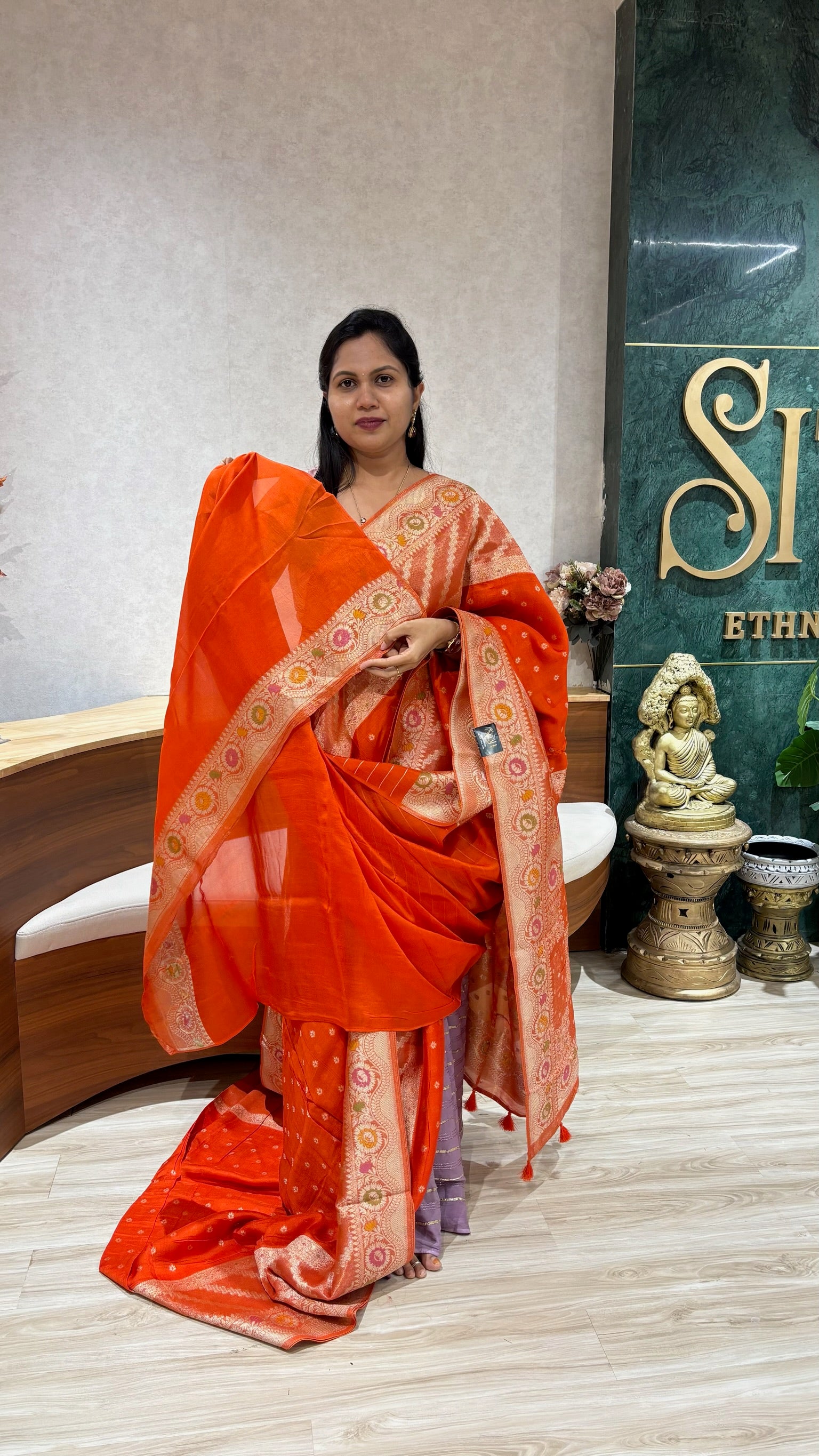 Tussar Georgette orange