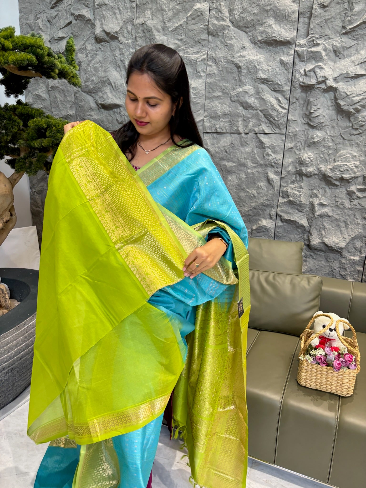 Mangalgiri pattu blue-green checks