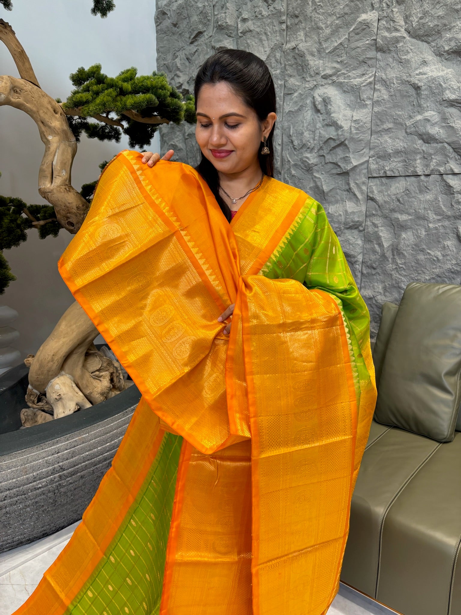 Handloom gadwal green yellow