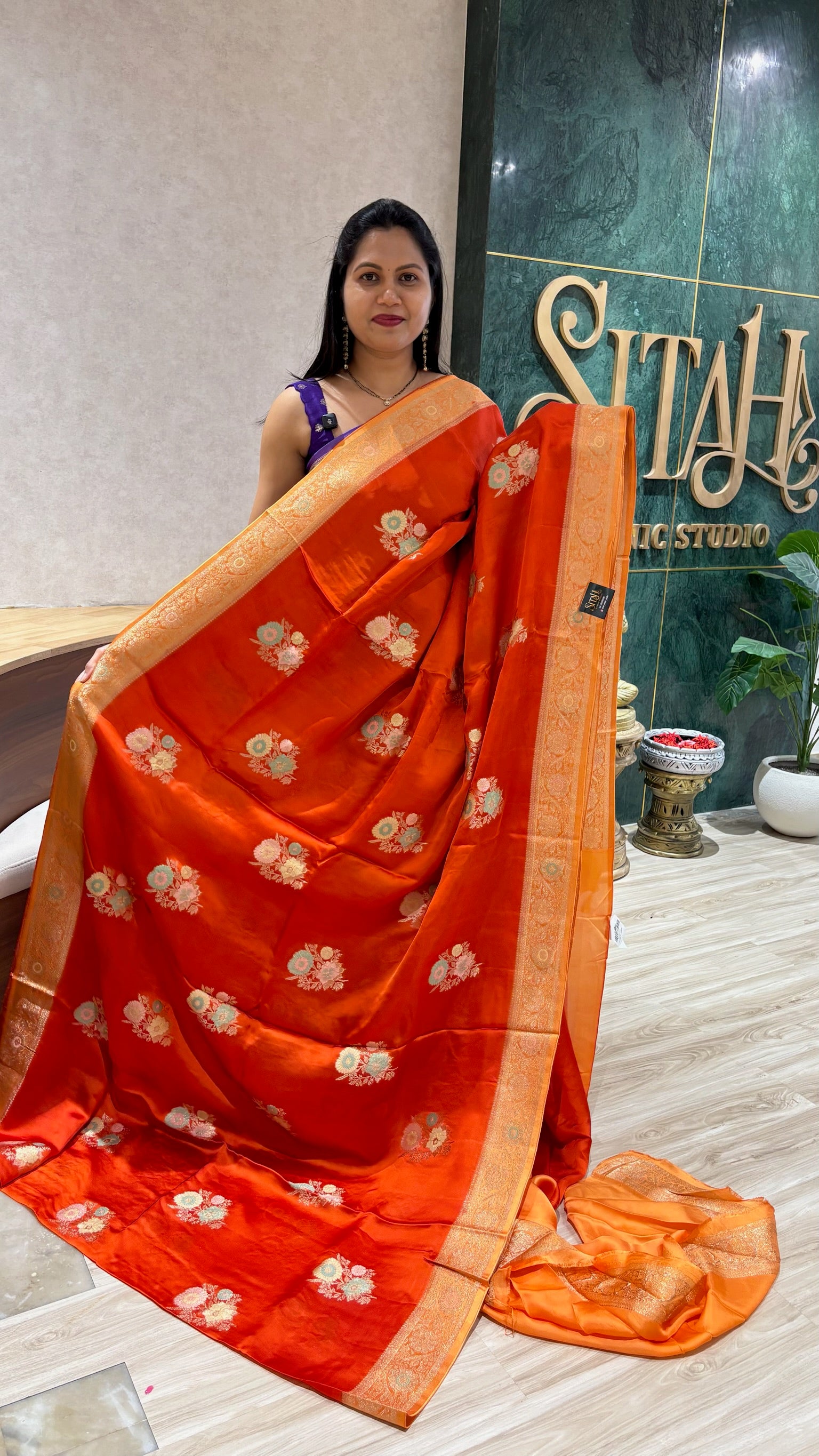 Mashru silk orange