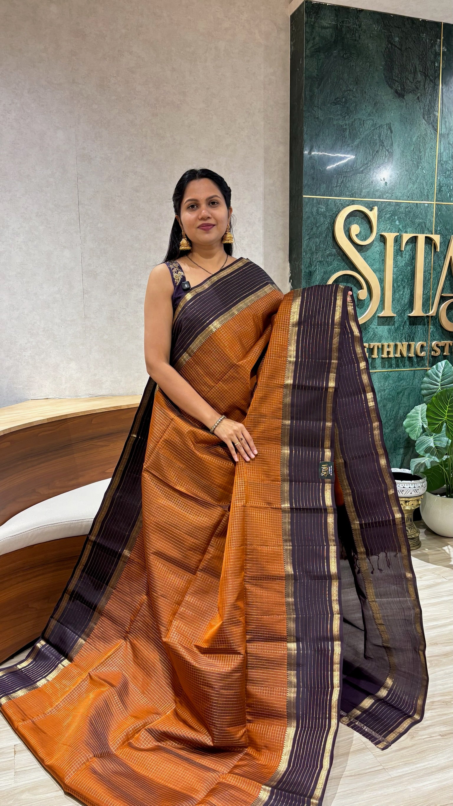 Light weight handloom Kanchi pattu rust orange