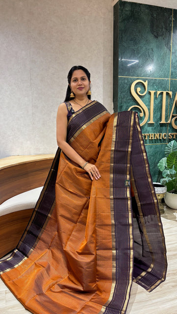 Light weight handloom Kanchi pattu rust orange