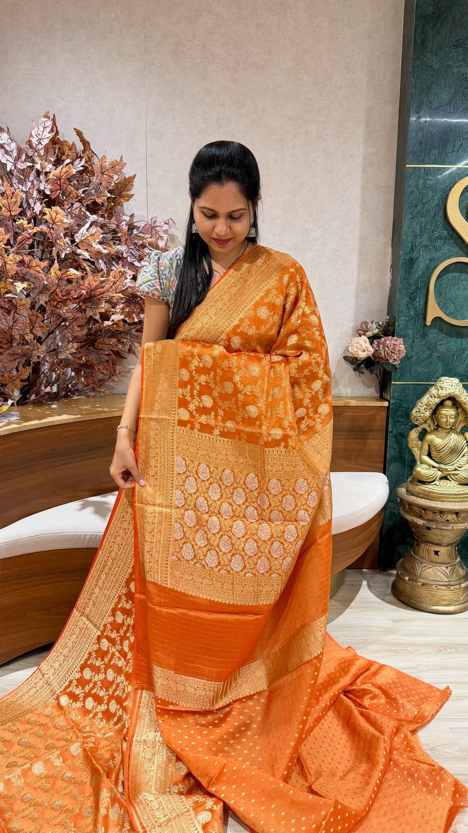 Tissue banaras all over orange