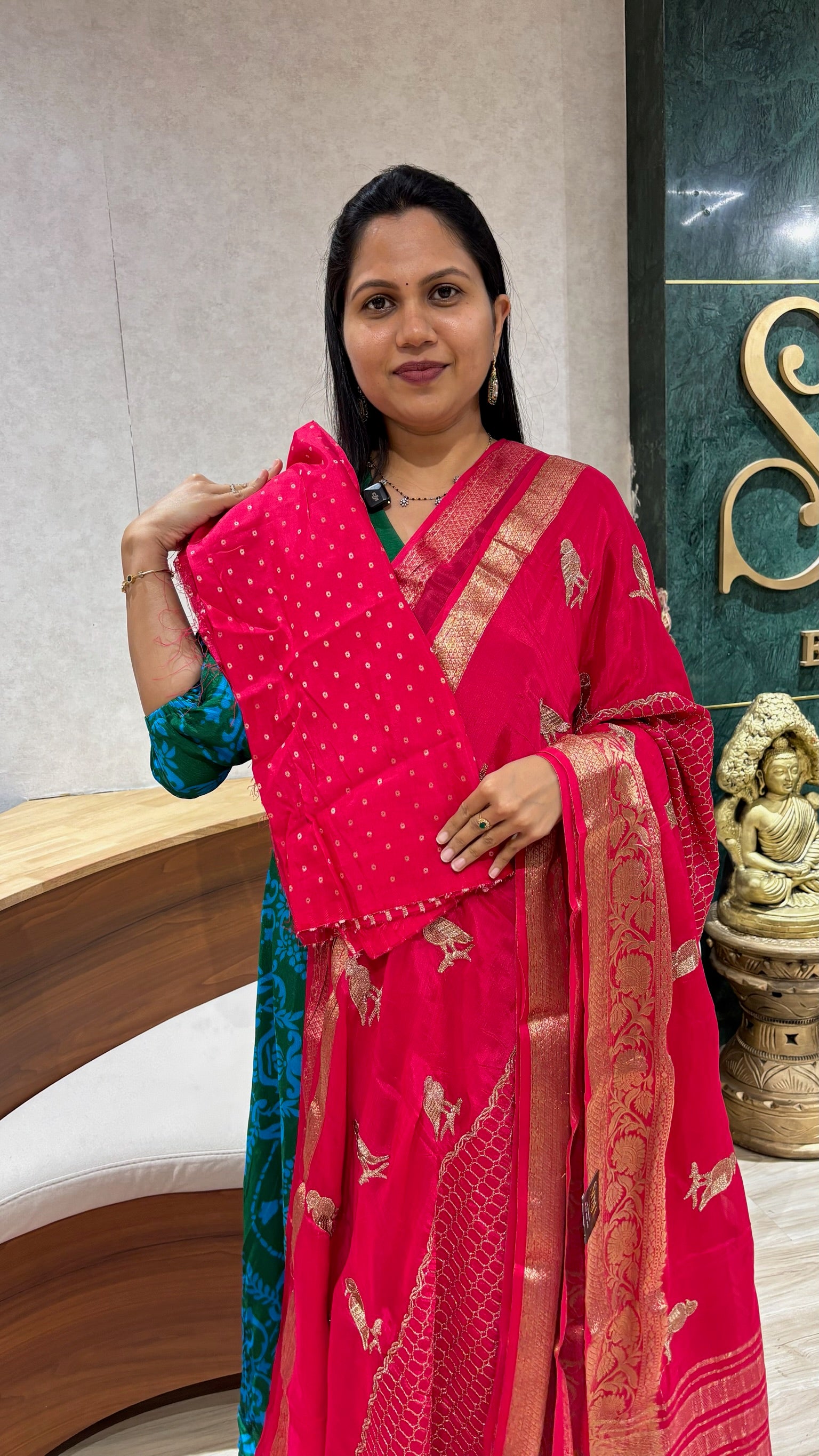 Chiffon weaving -embroidery rani pink