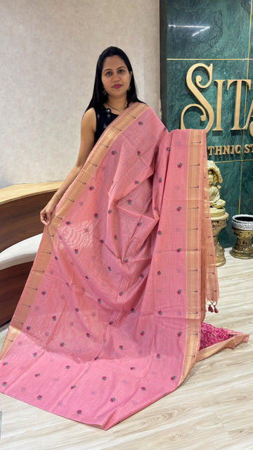 Munga cotton paithani pink