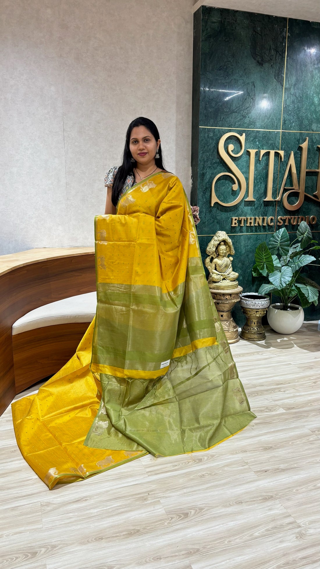 Tussar design cow buti -yellow