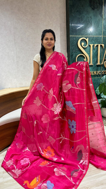 Paper silk swan all over rani pink