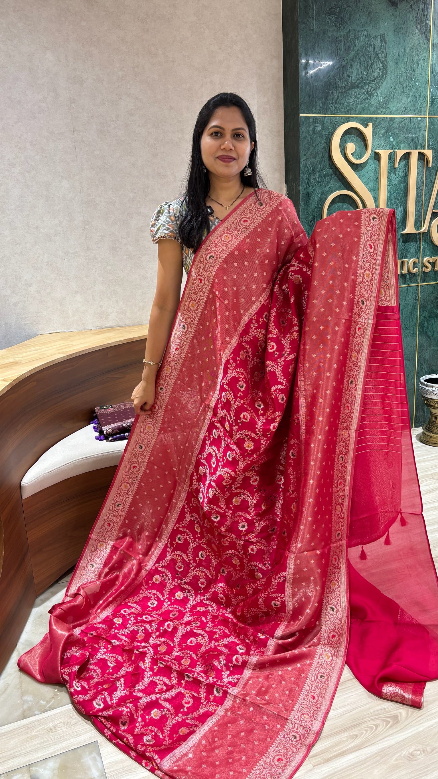 Tussar georgette pink