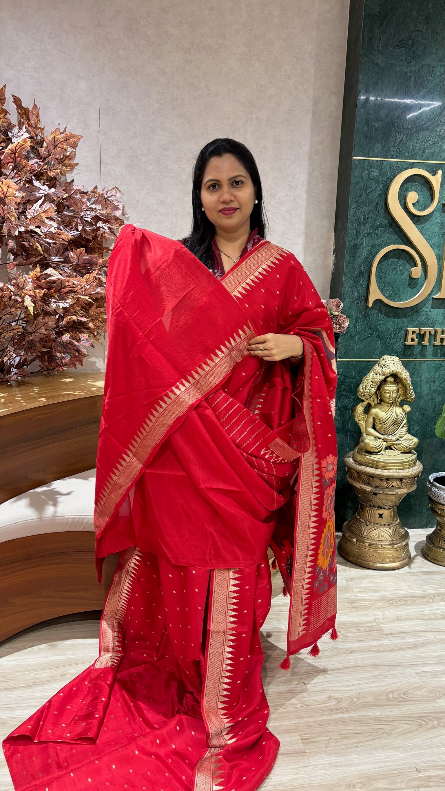 Mashru georgette red