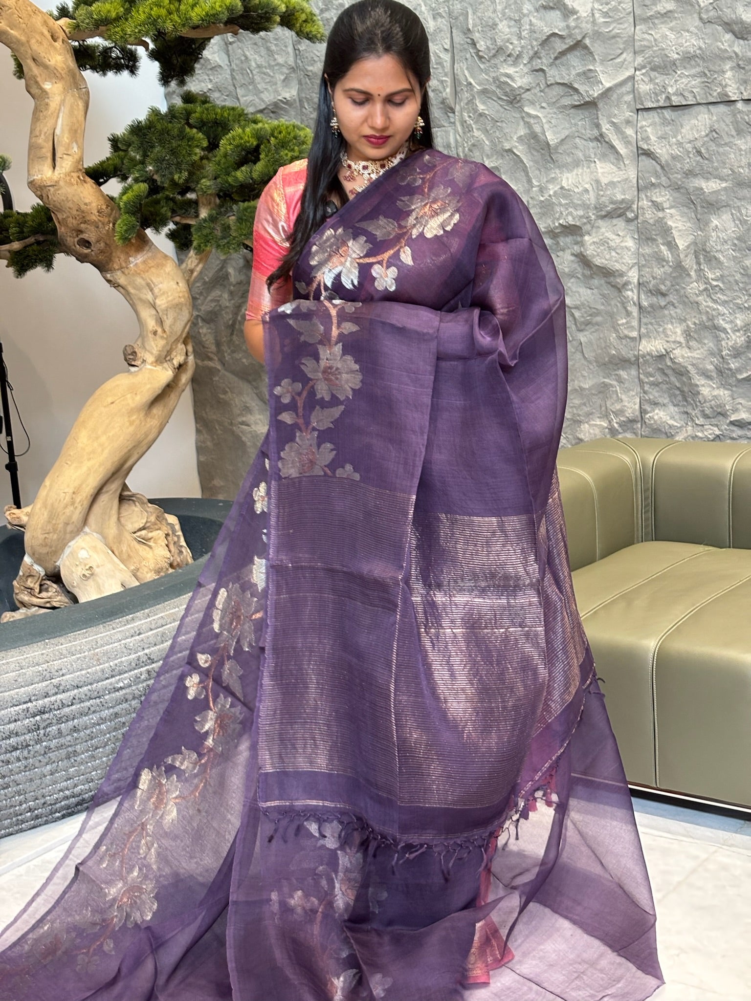 Light purple Muslin jhamdani