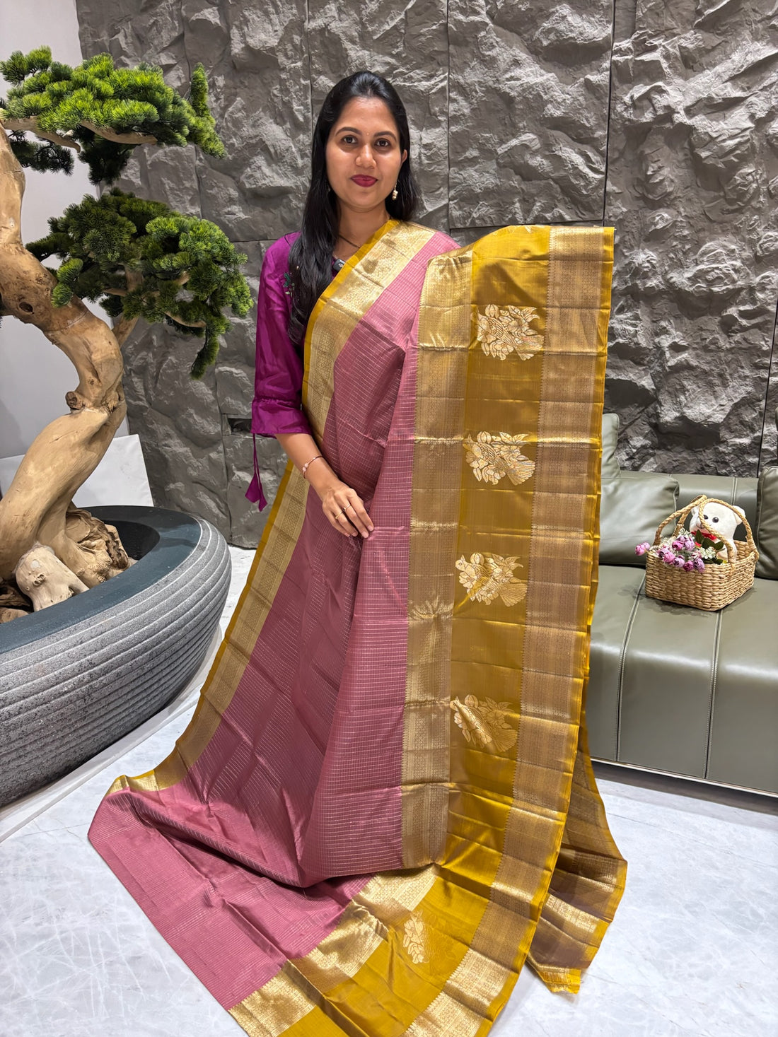 Handloom kanchi pattu onion pink