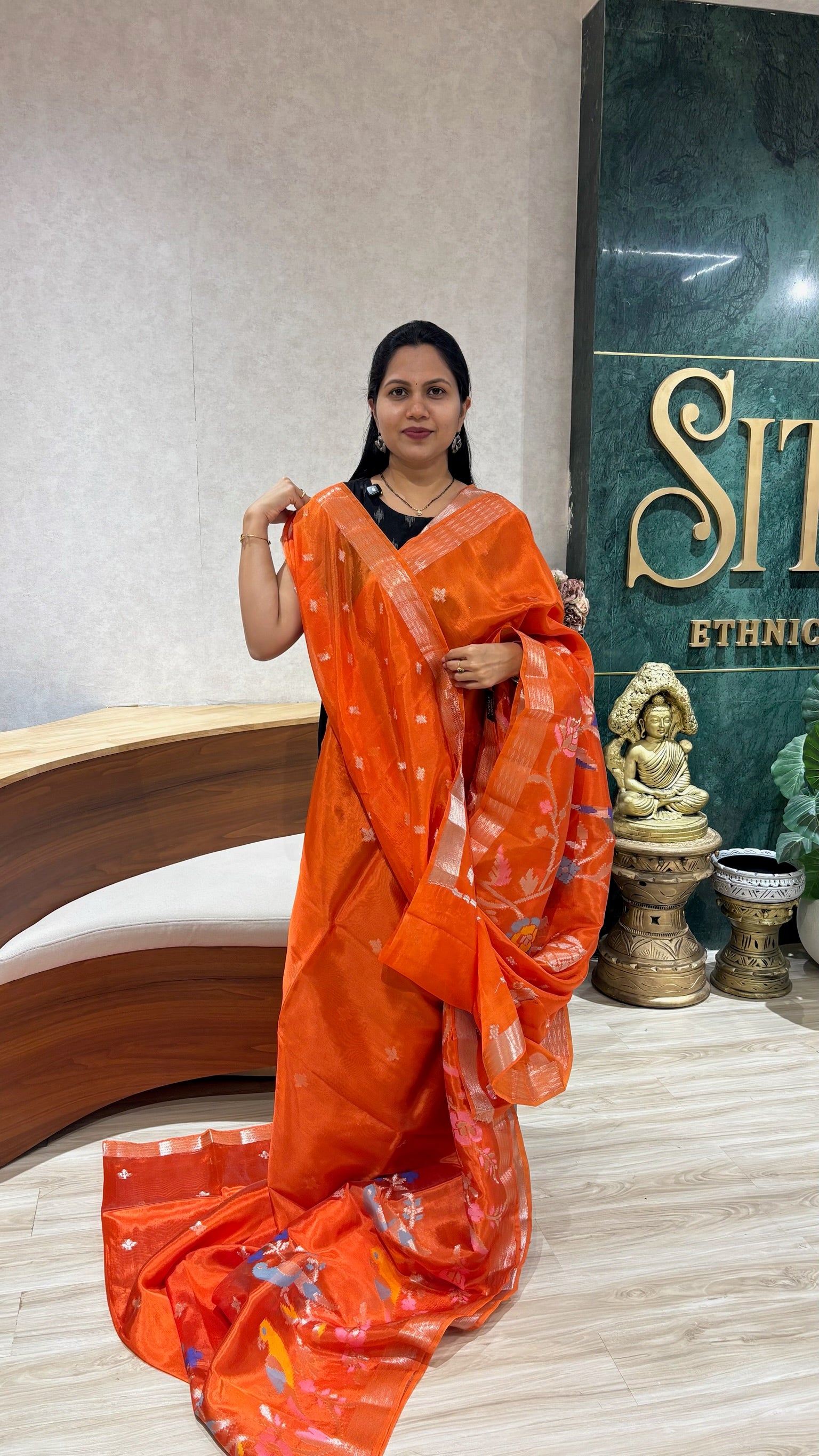 Paper silk skirt border orange