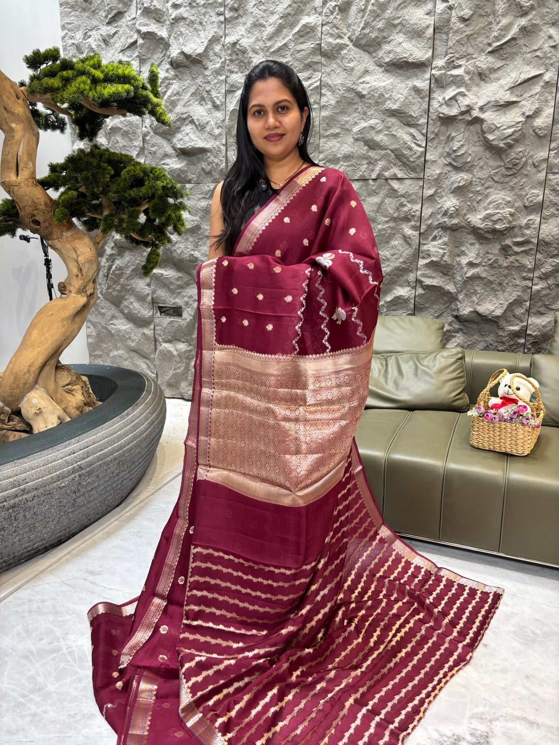 Chanderi saree maroon