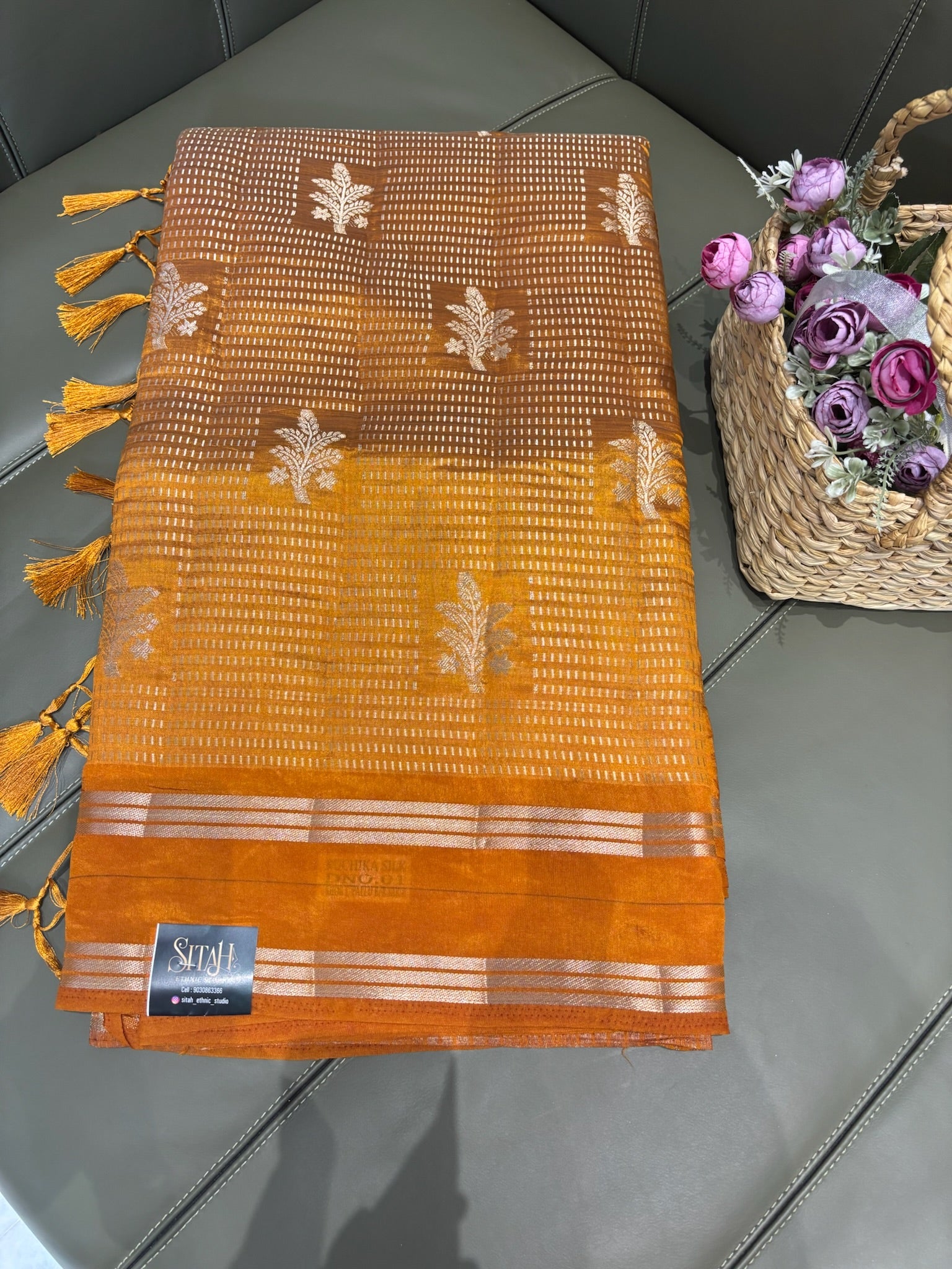 Fancy mango pattu light orange