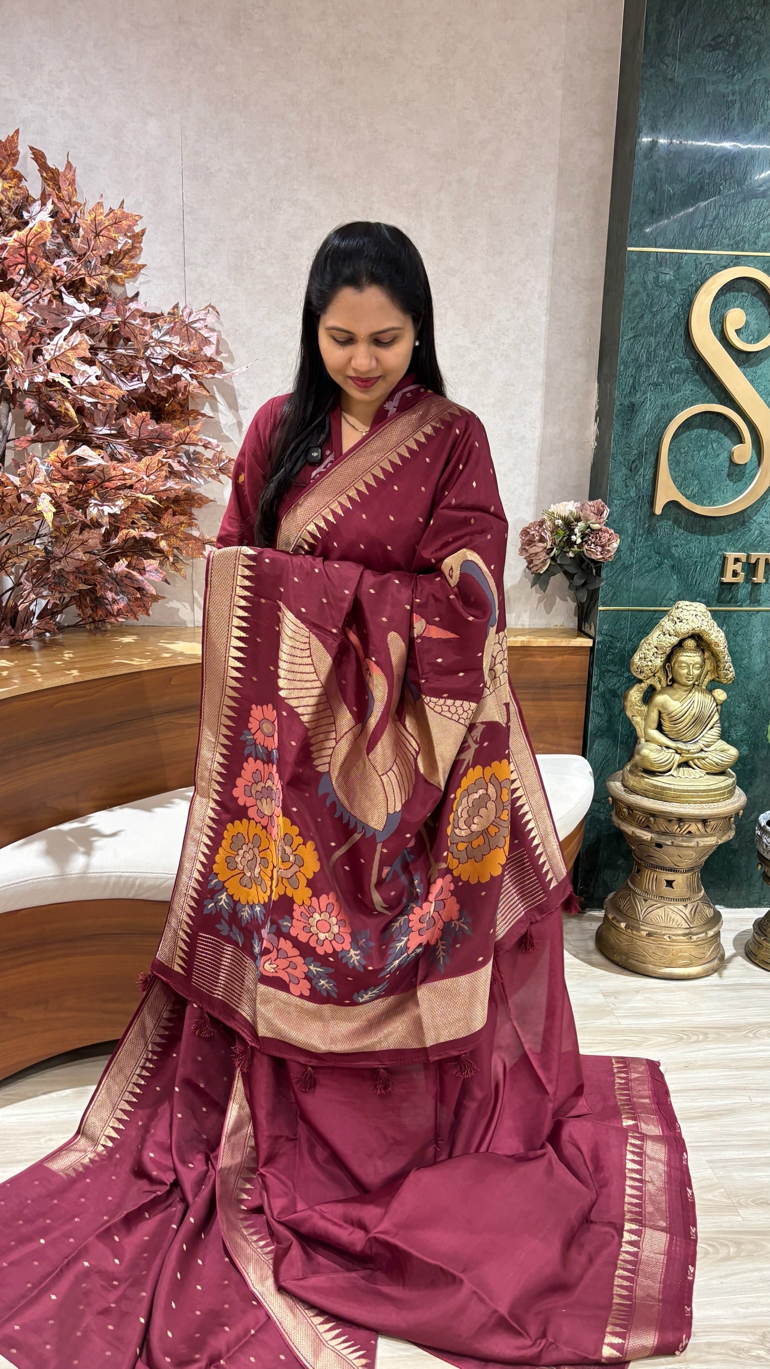 Mashru georgette maroon