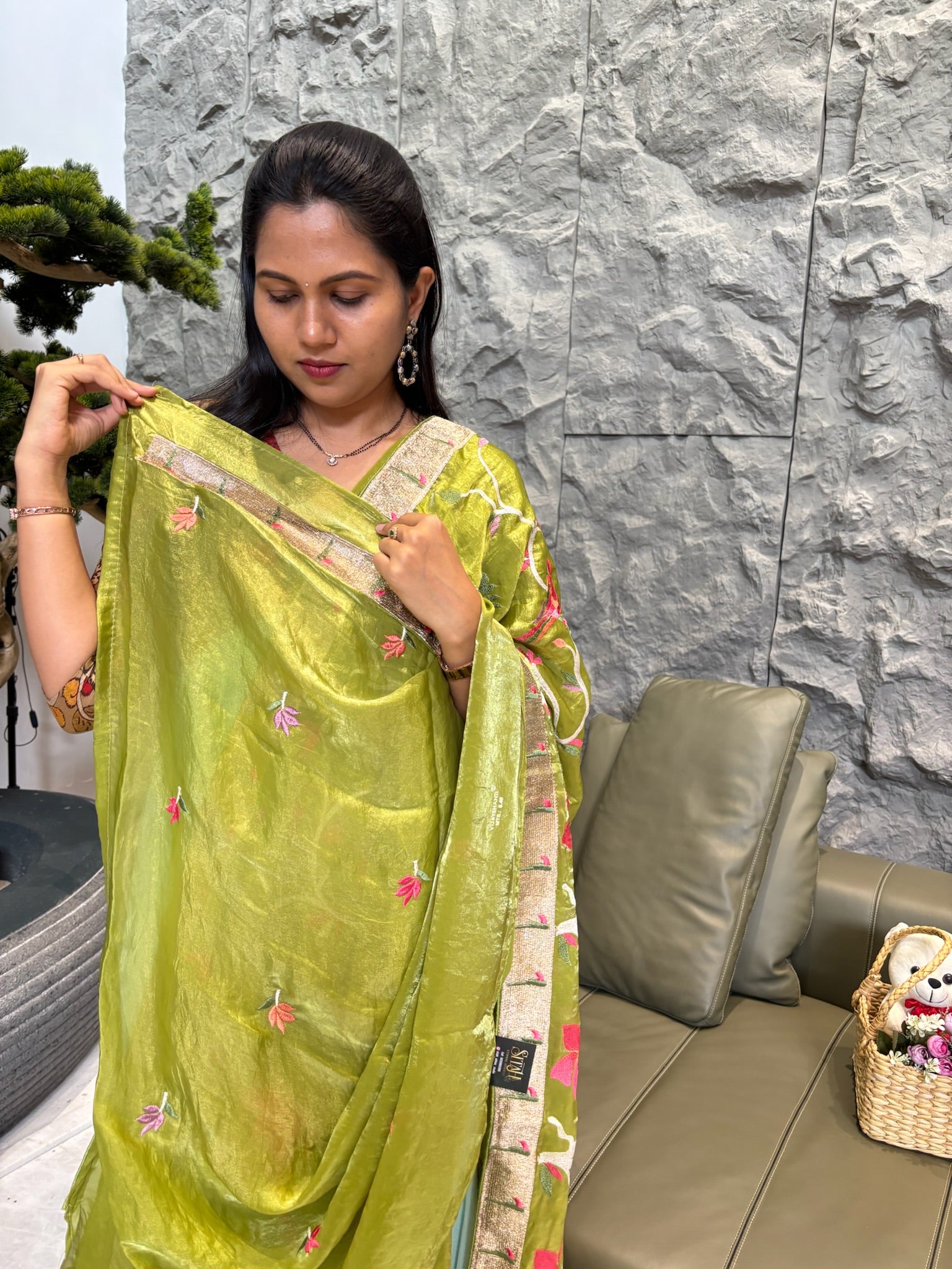 Satin organza mehindi green