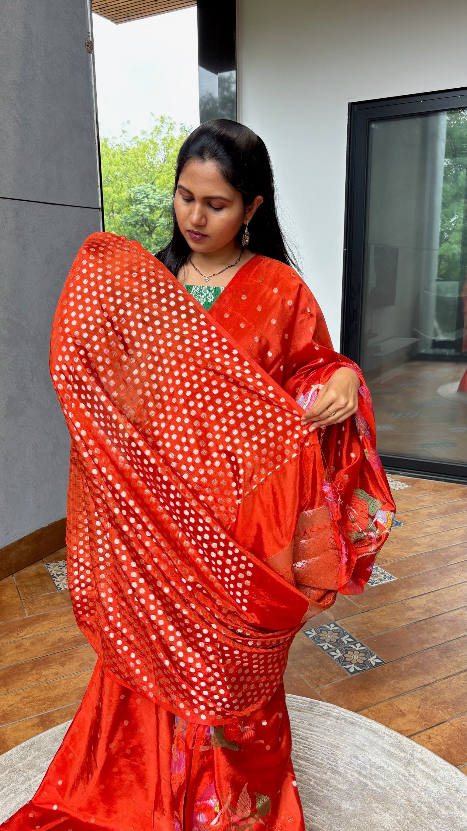 Orange paper silk saree