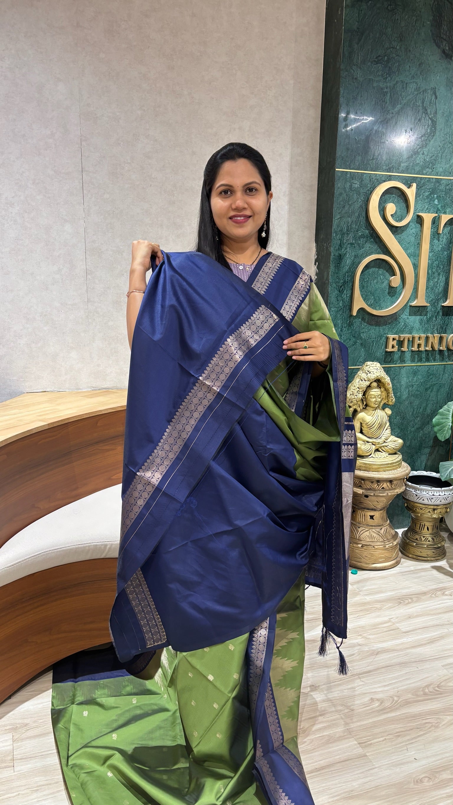 Fancy silk temple border green-blue