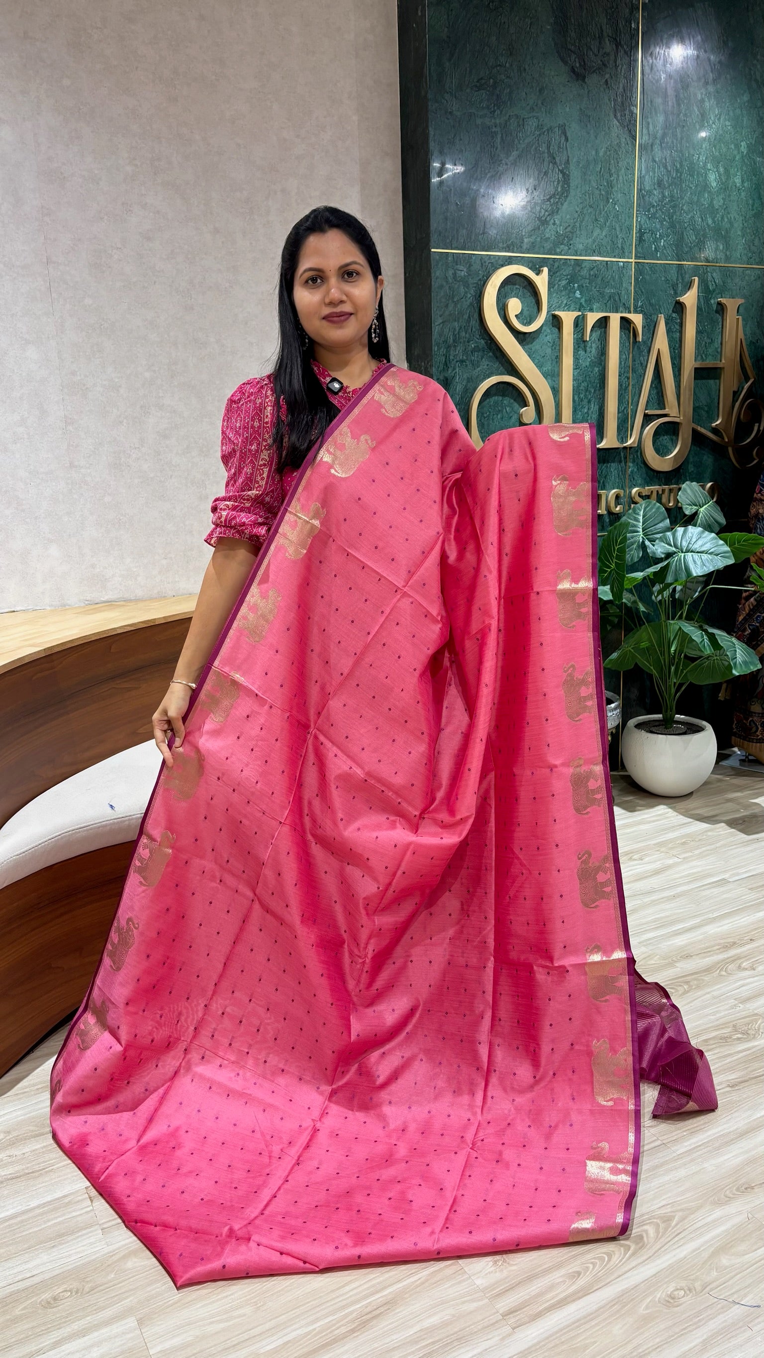 Tussar elephant pink