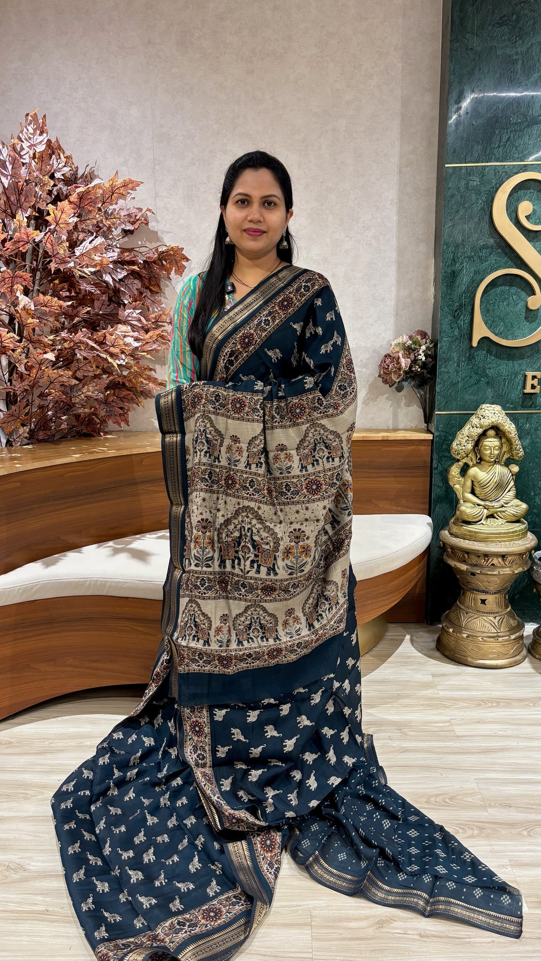 Causal drape peacock blue