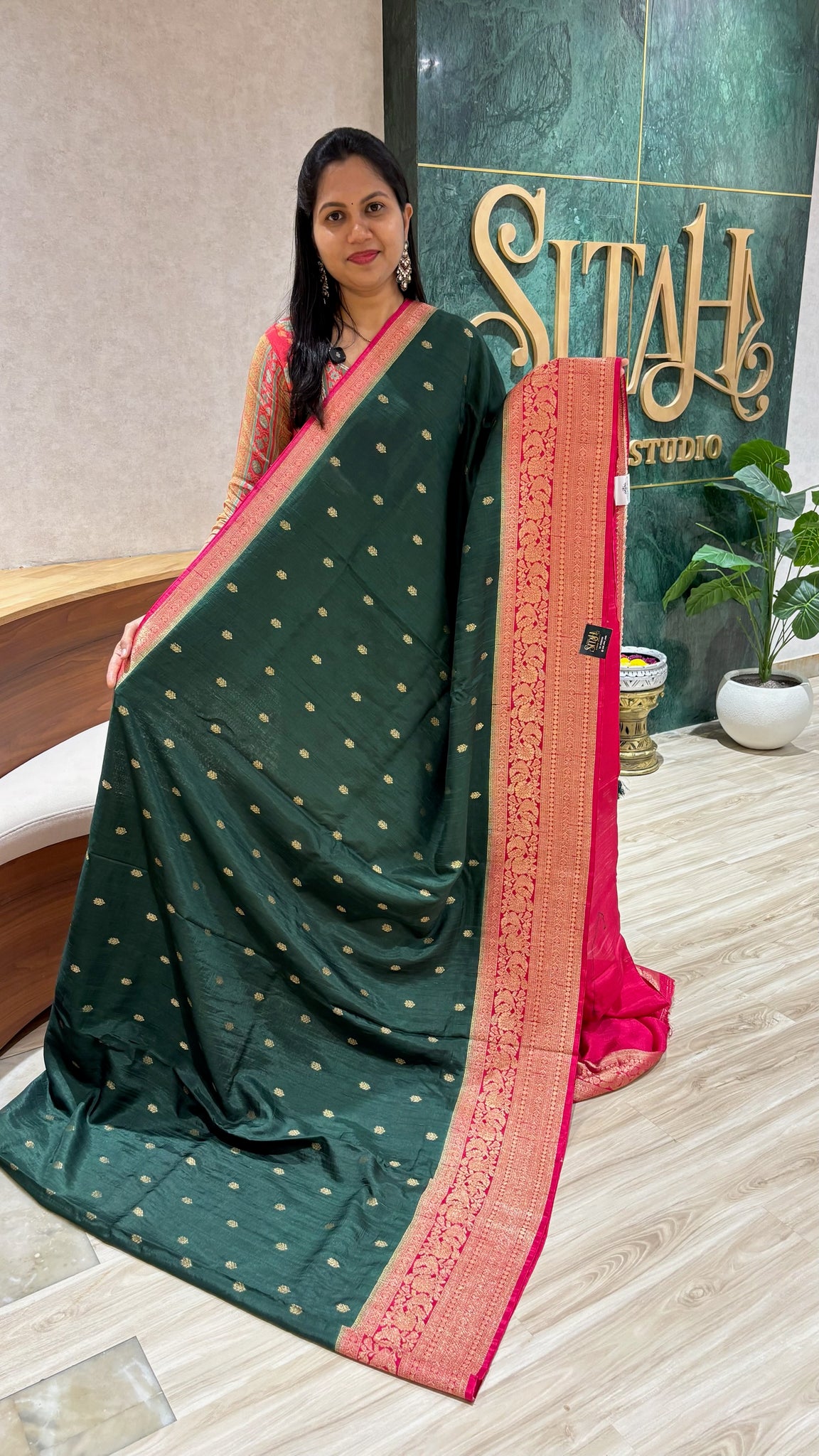 Raw silk saree green