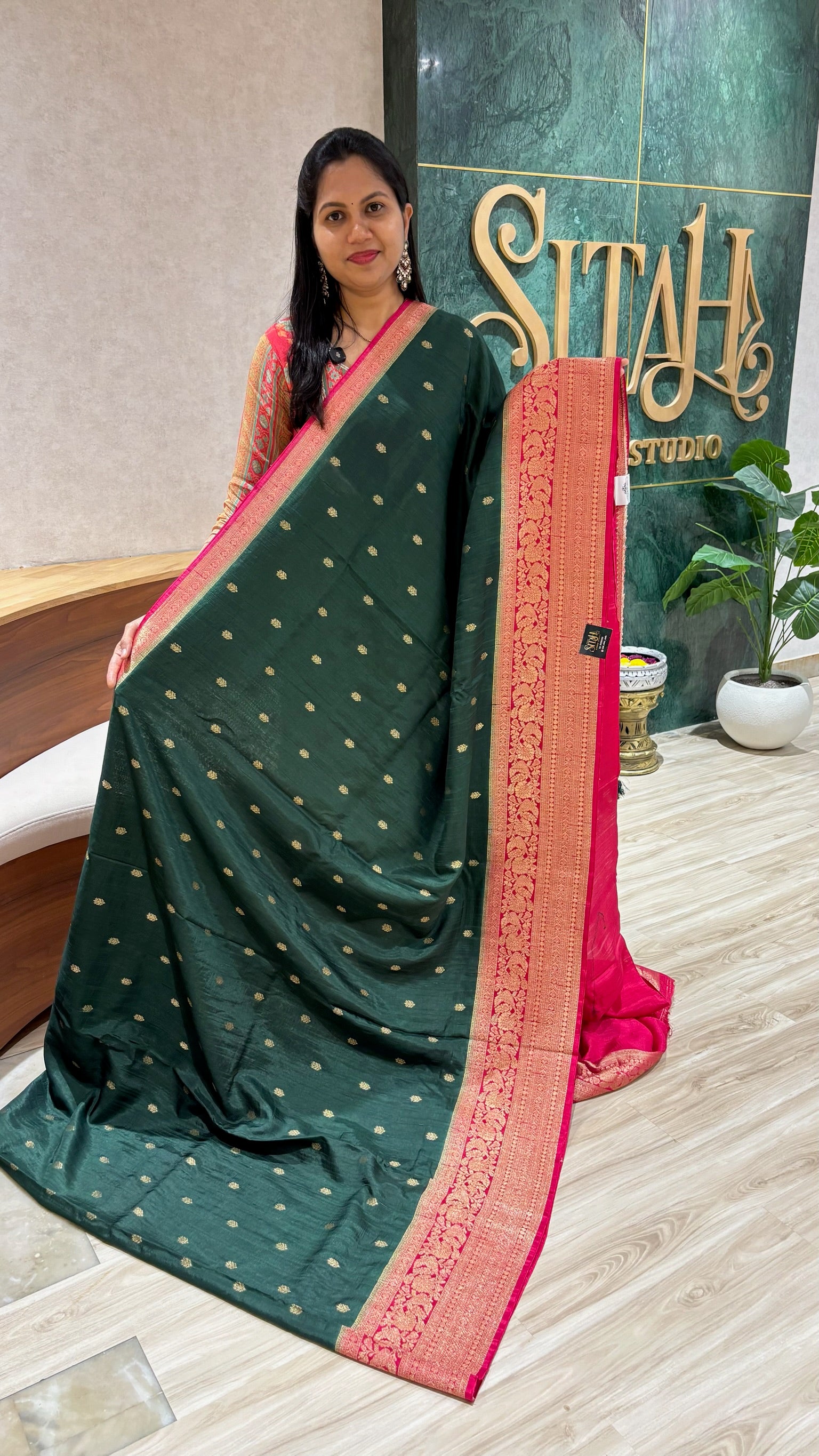 Raw silk saree green