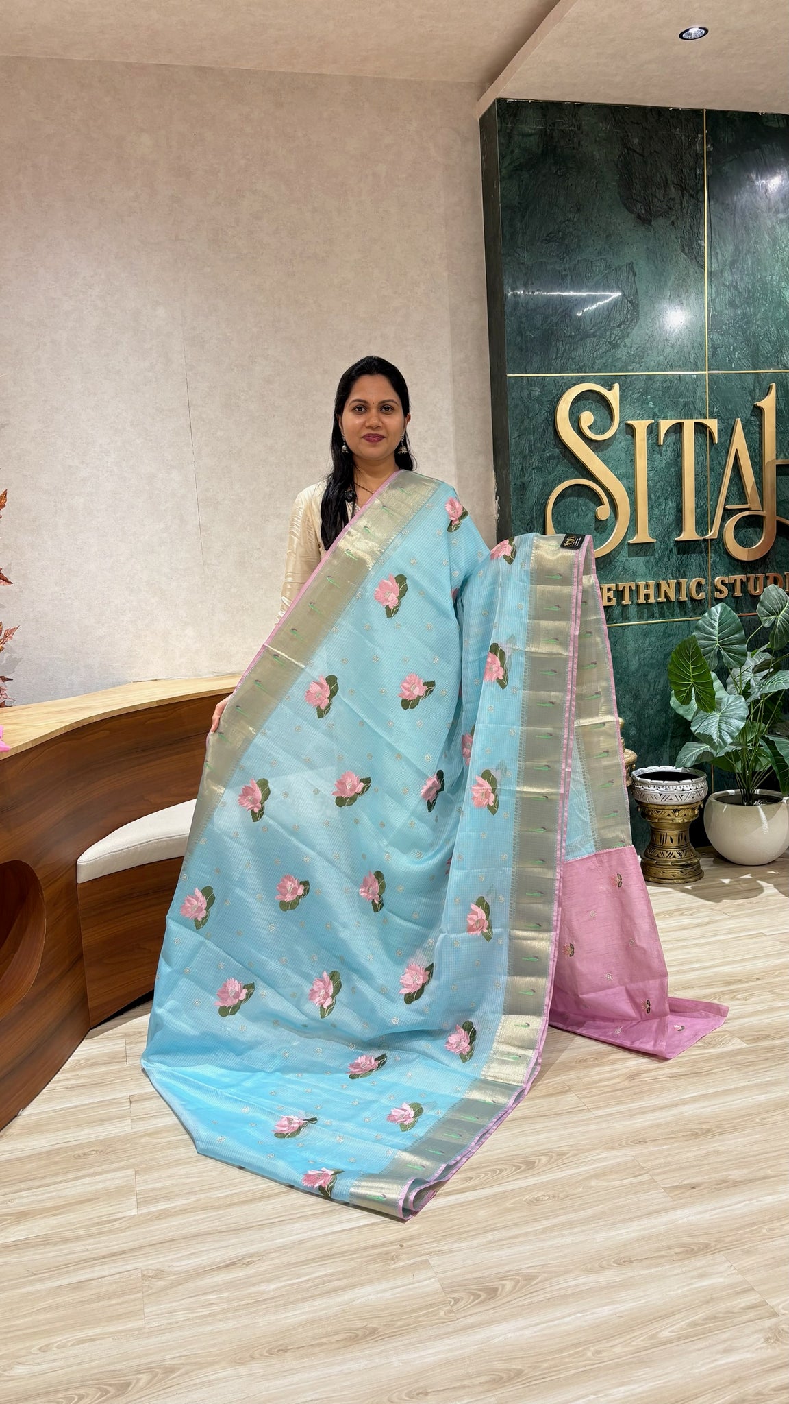 Kota silk embroidery skyblue