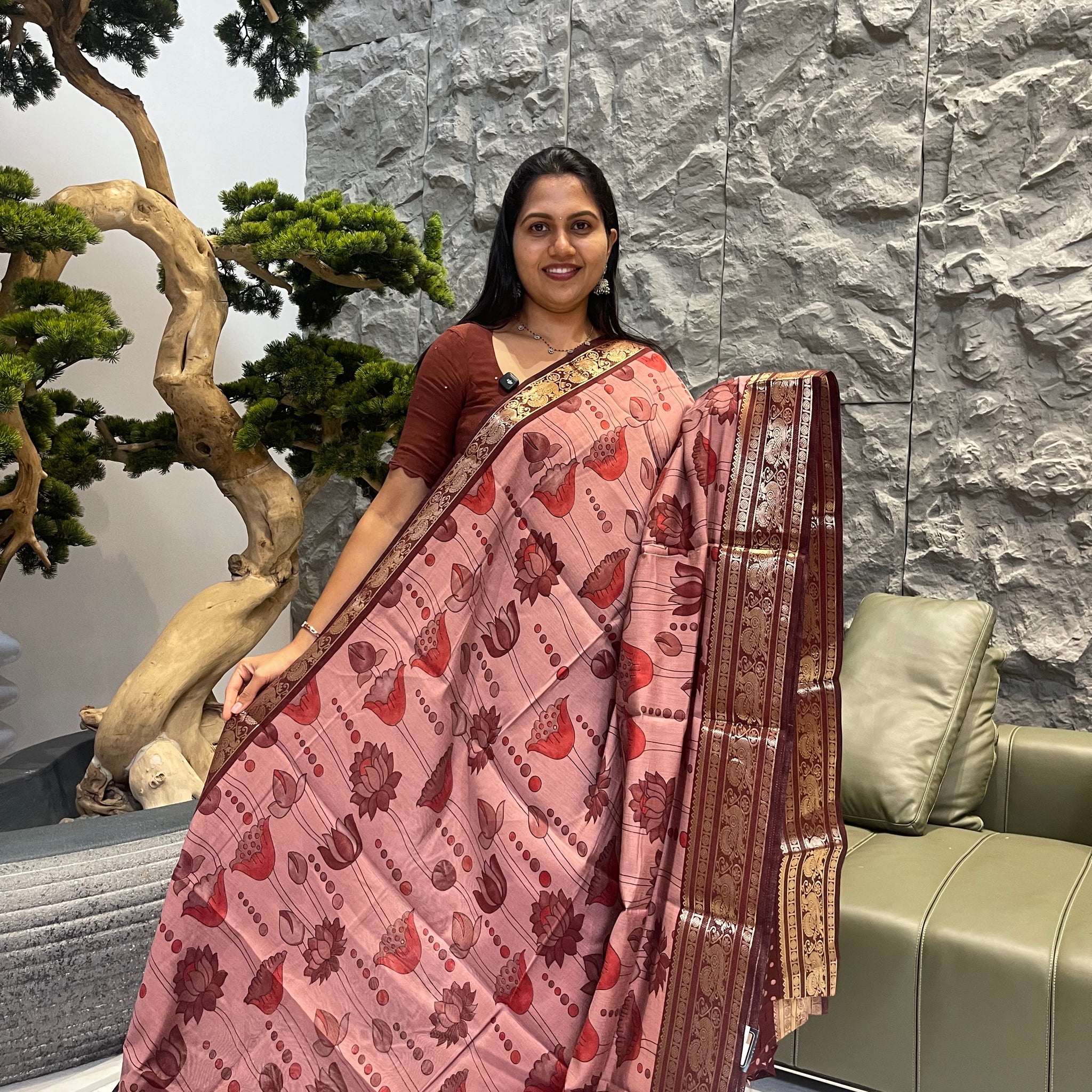 Peach with maroon Mangalgiri silk saree
