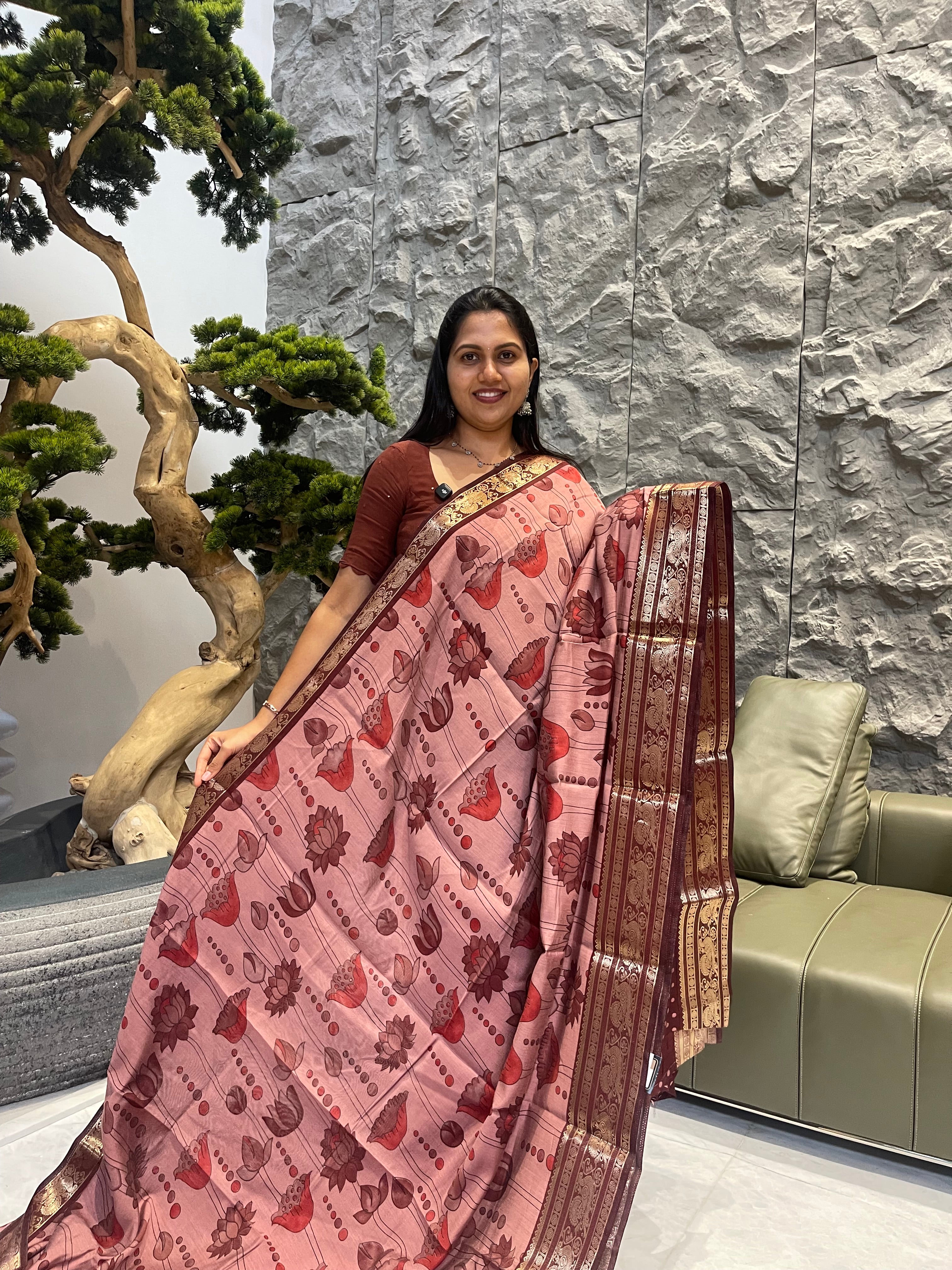 Peach with maroon Mangalgiri silk saree