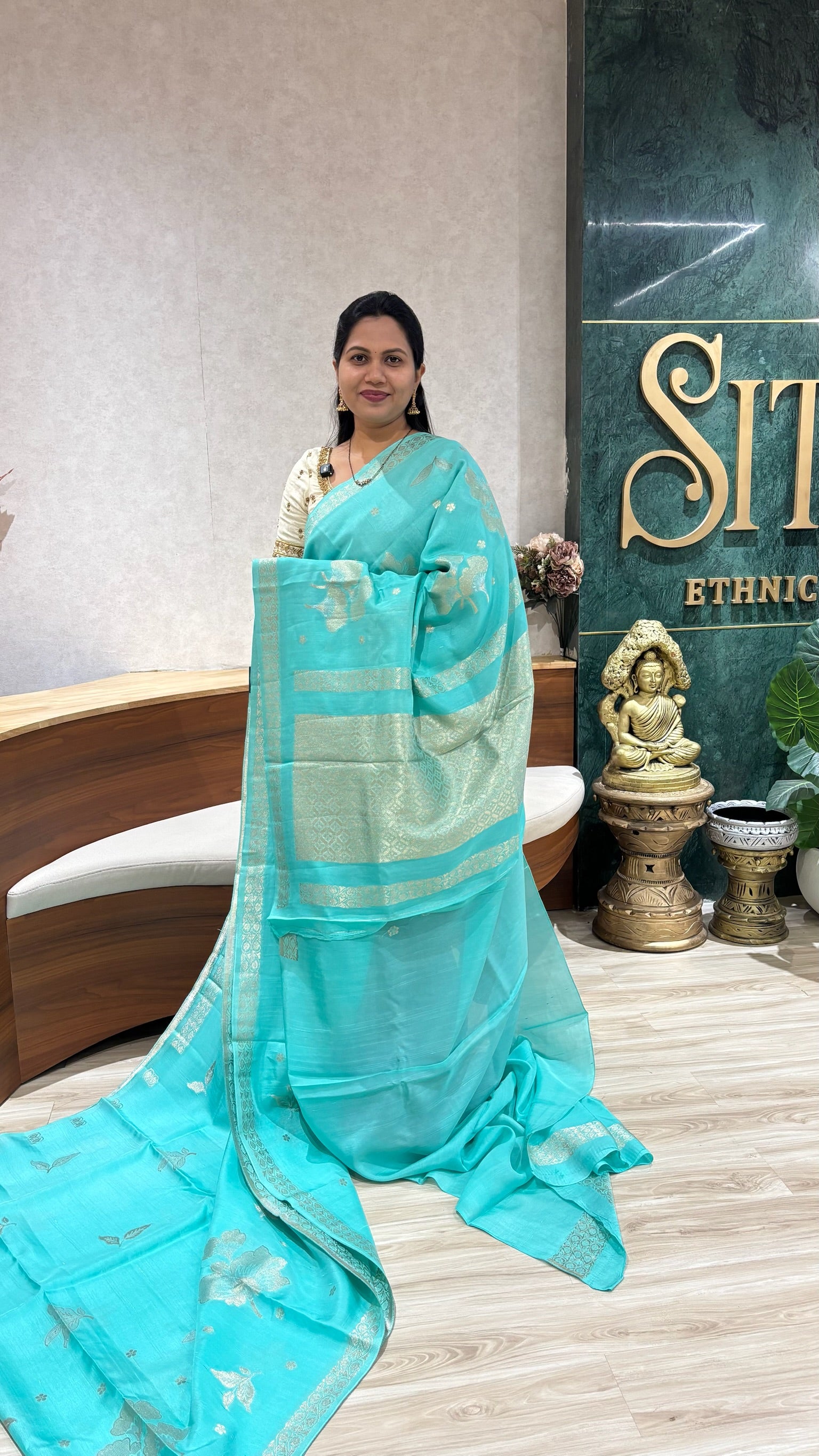 Tussar georgette sky blue