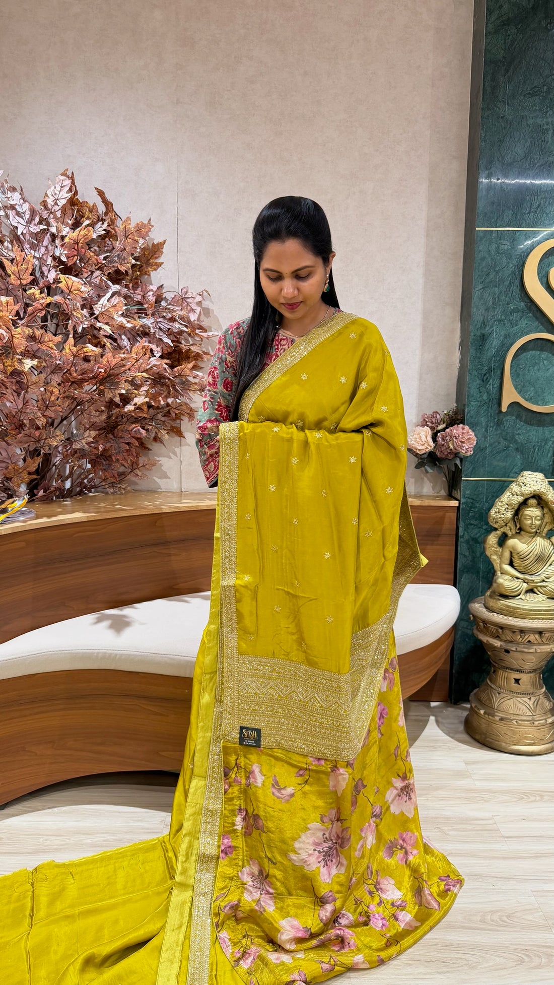 Chinnon crepe work saree