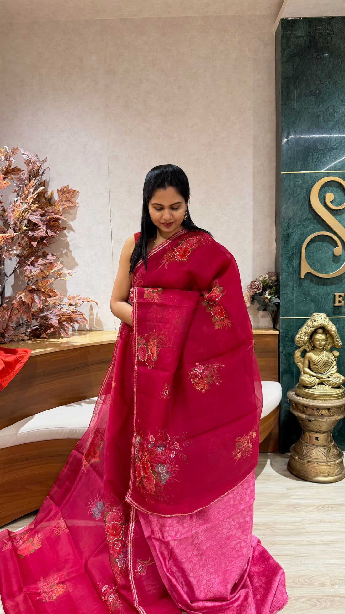 Pure organza work saree