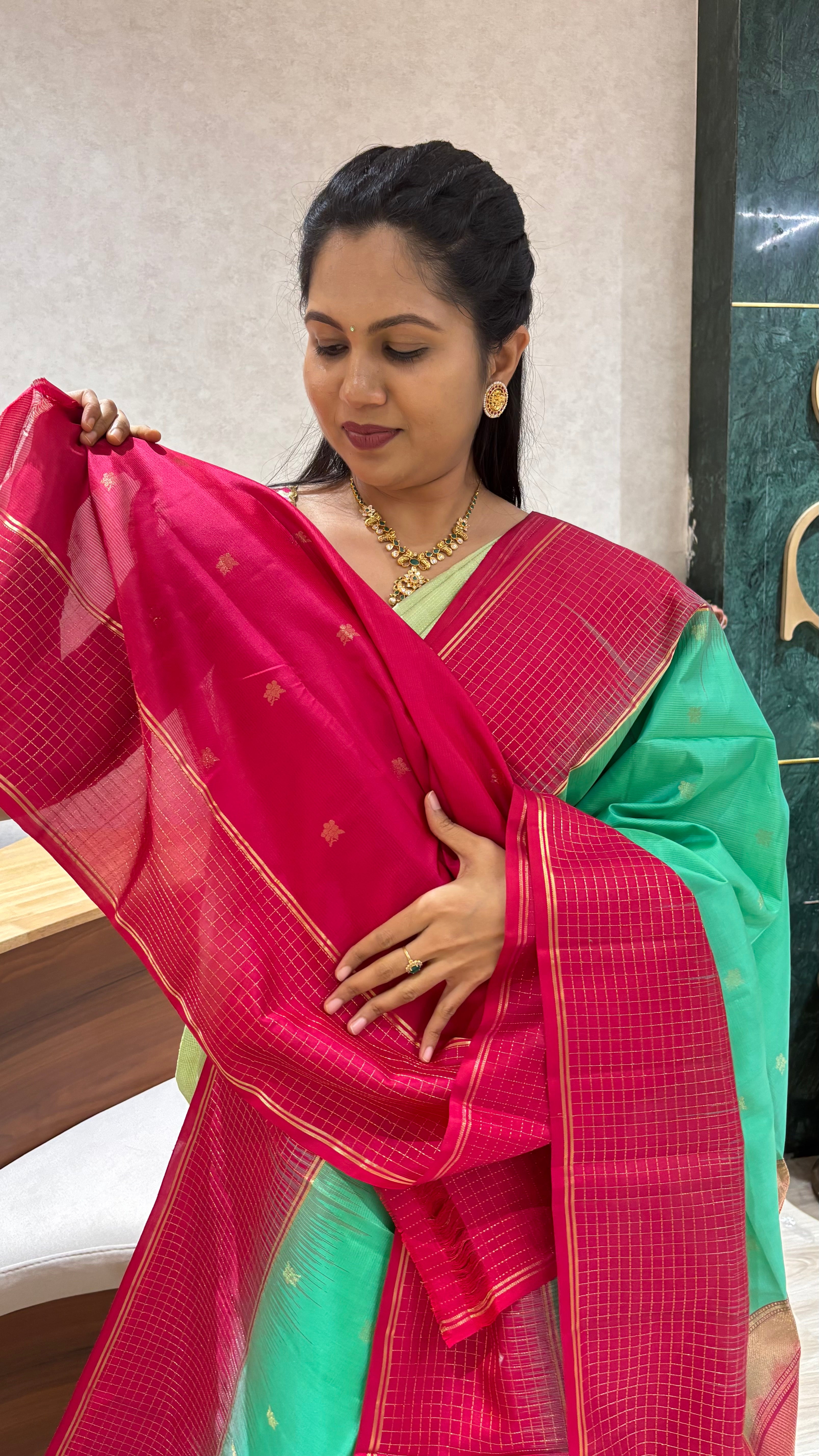Kanchi pattu sea green pink
