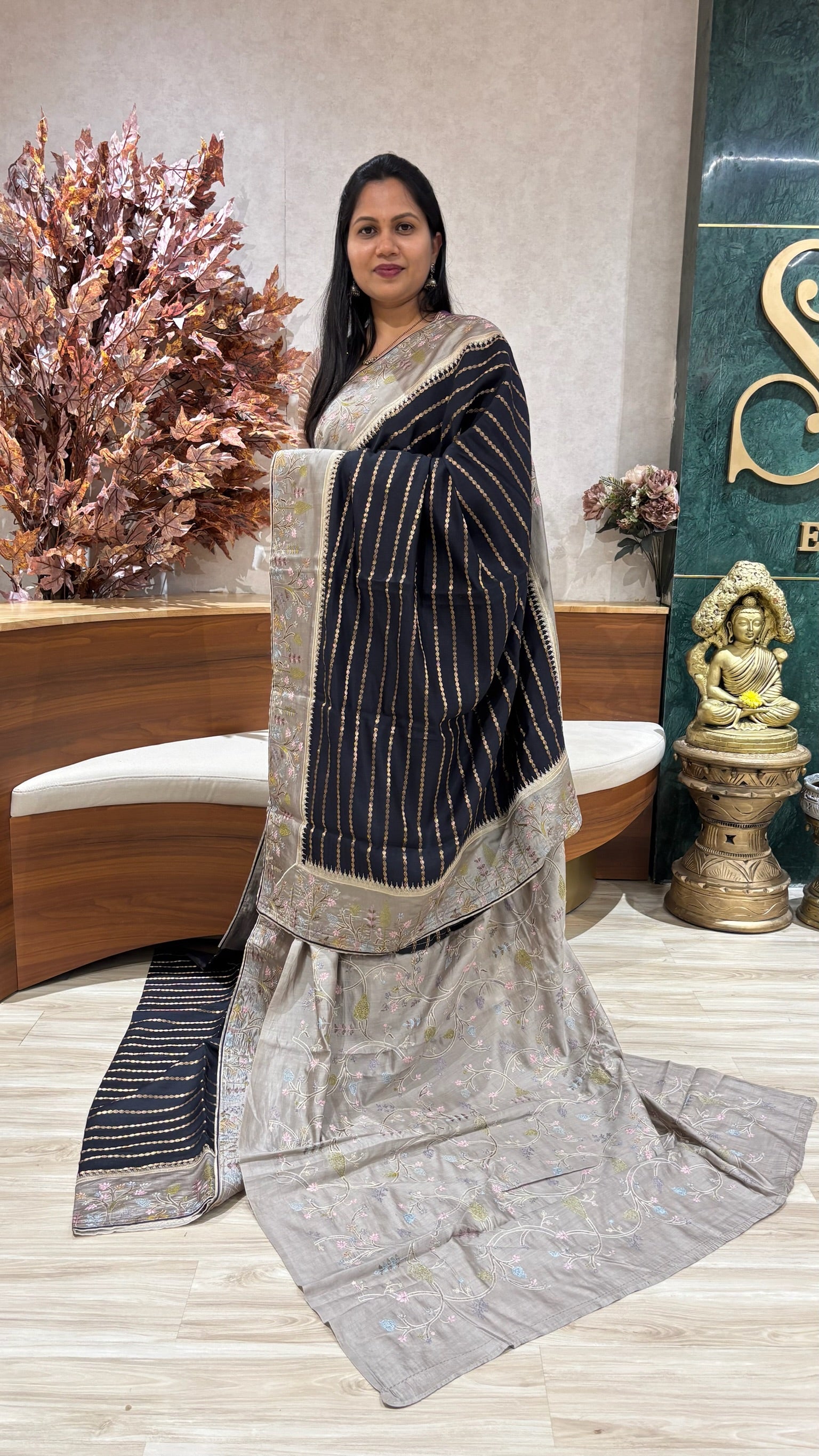 Handloom munga silk with embroidery