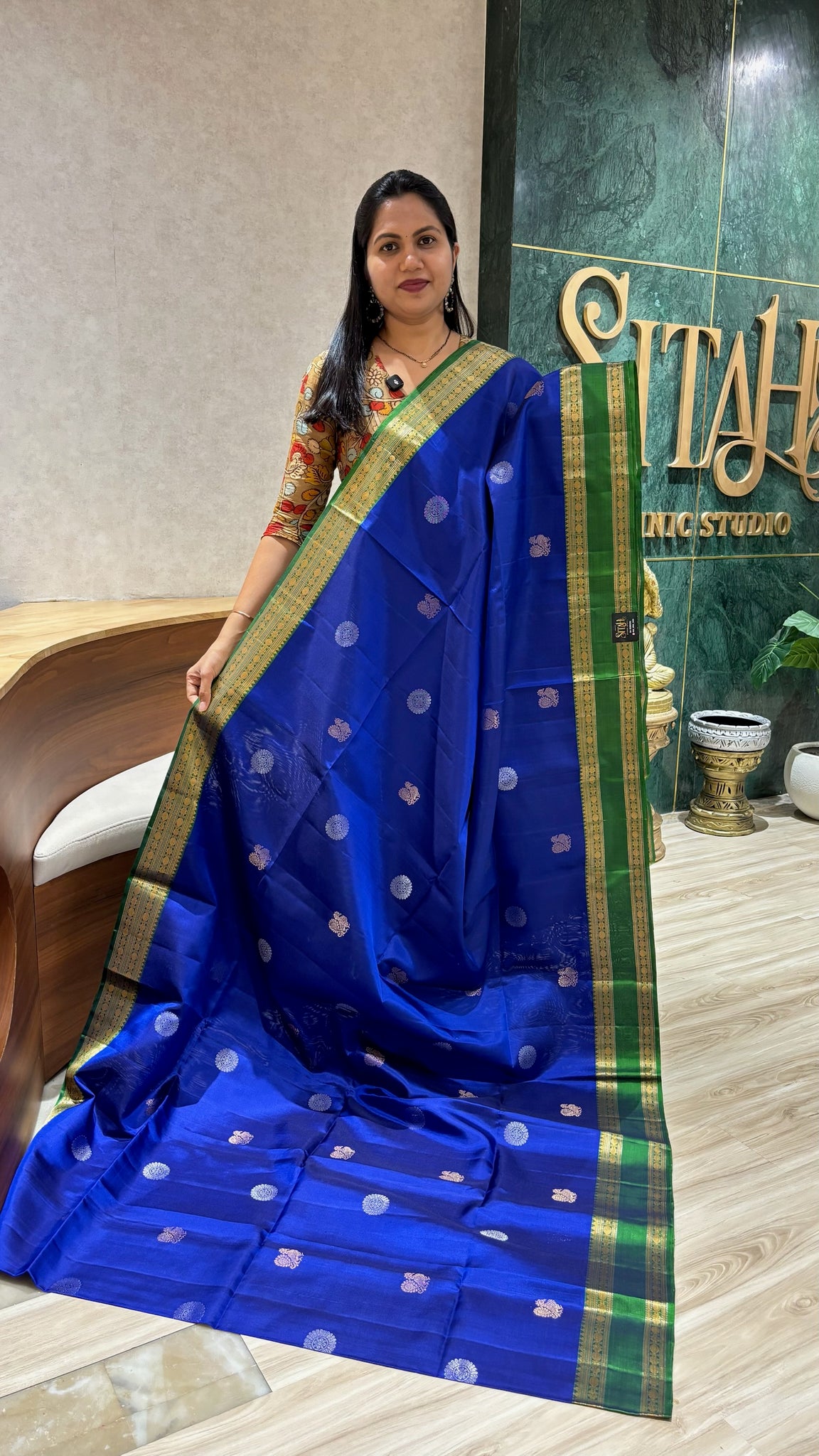 Handloom kanchi blue green