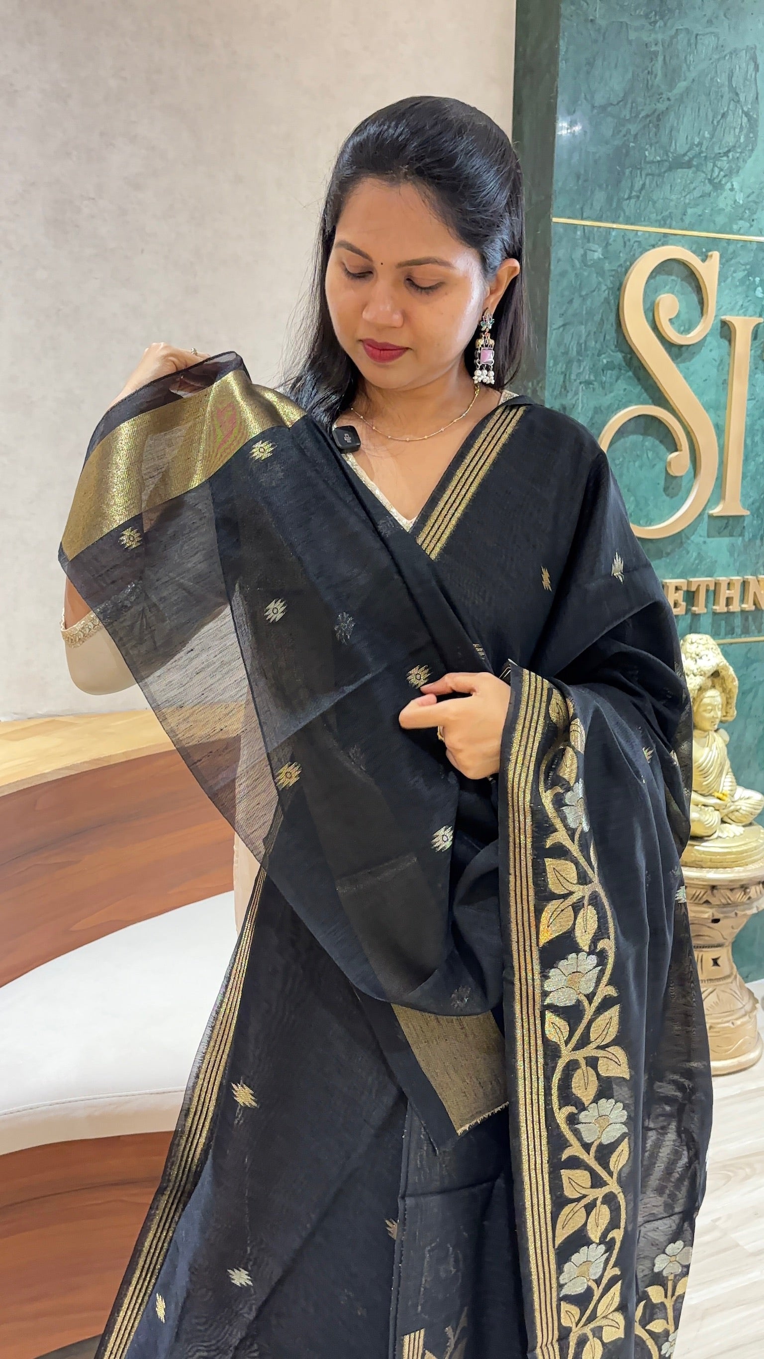 Linen tussar jhamdani black