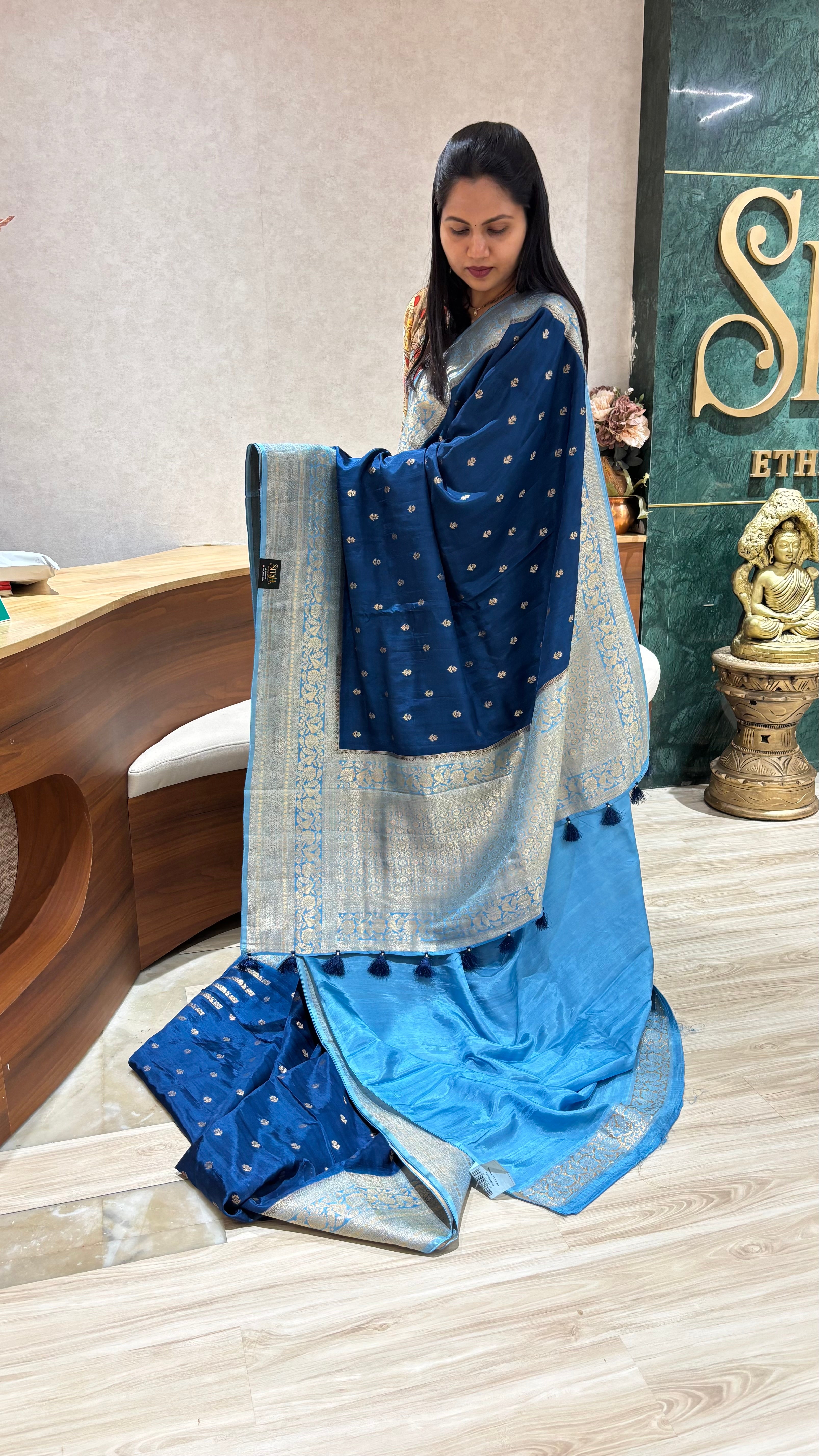 Raw silk sarees blue